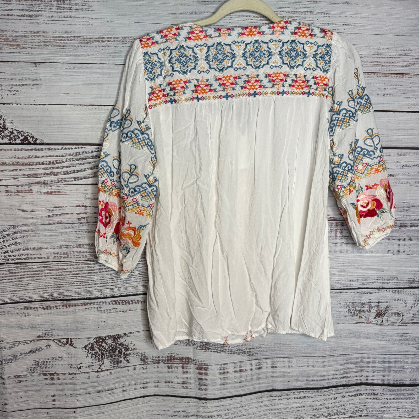 L&B Sanvanna Jane White Embroidered V-Neck Tunic - Small Size S / US 4 / IT 40 - 4 Thumbnail