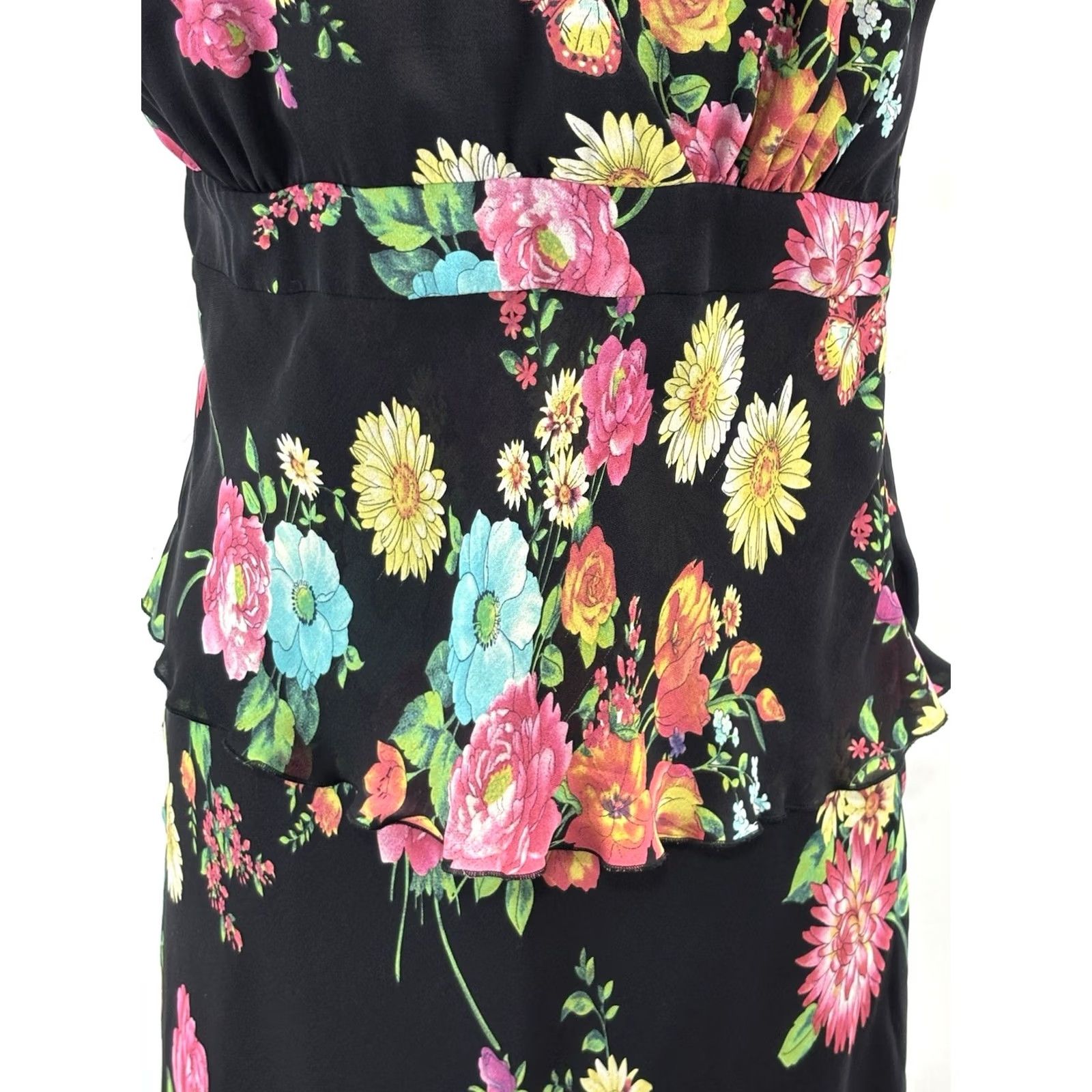 Vintage Vintage Spenser Jeremy Silk Floral Midi Dress Womens 12 Peplum Waist Butterfly Size XL / US 12-14 / IT 48-50 - 6 Thumbnail