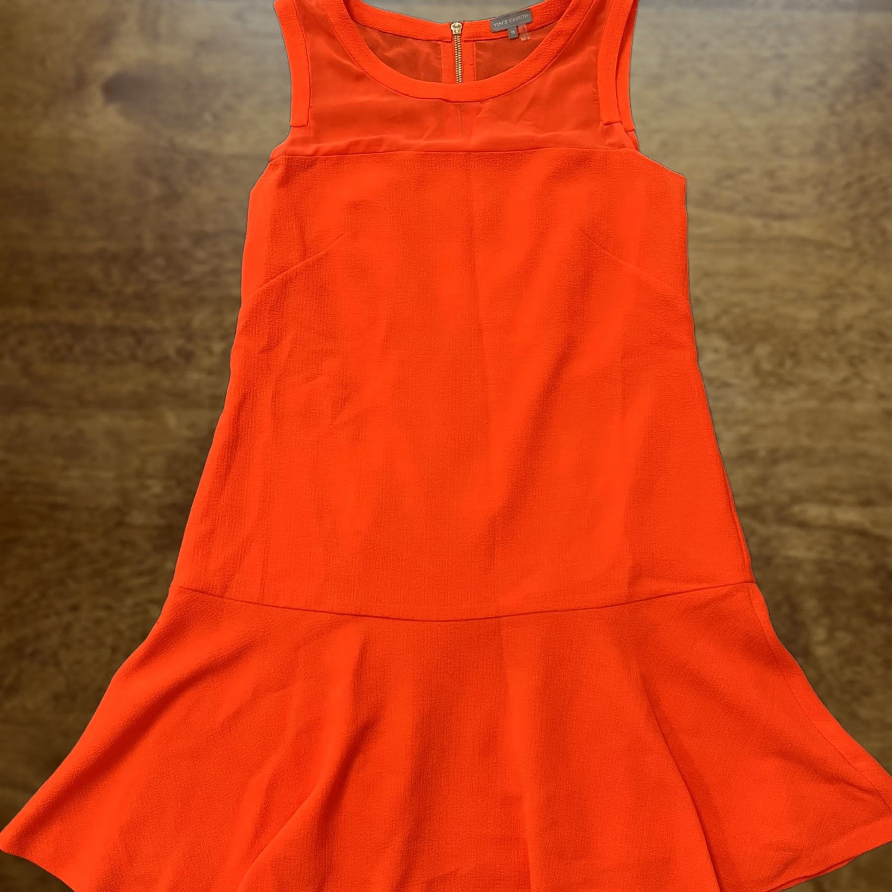 Vince Camuto Vince Camuto Dress Womens 10 Orange Sleeveless Sheer Yoke Drop Waist Flounce Hem Size L / US 10 / IT 46 - 1 Thumbnail