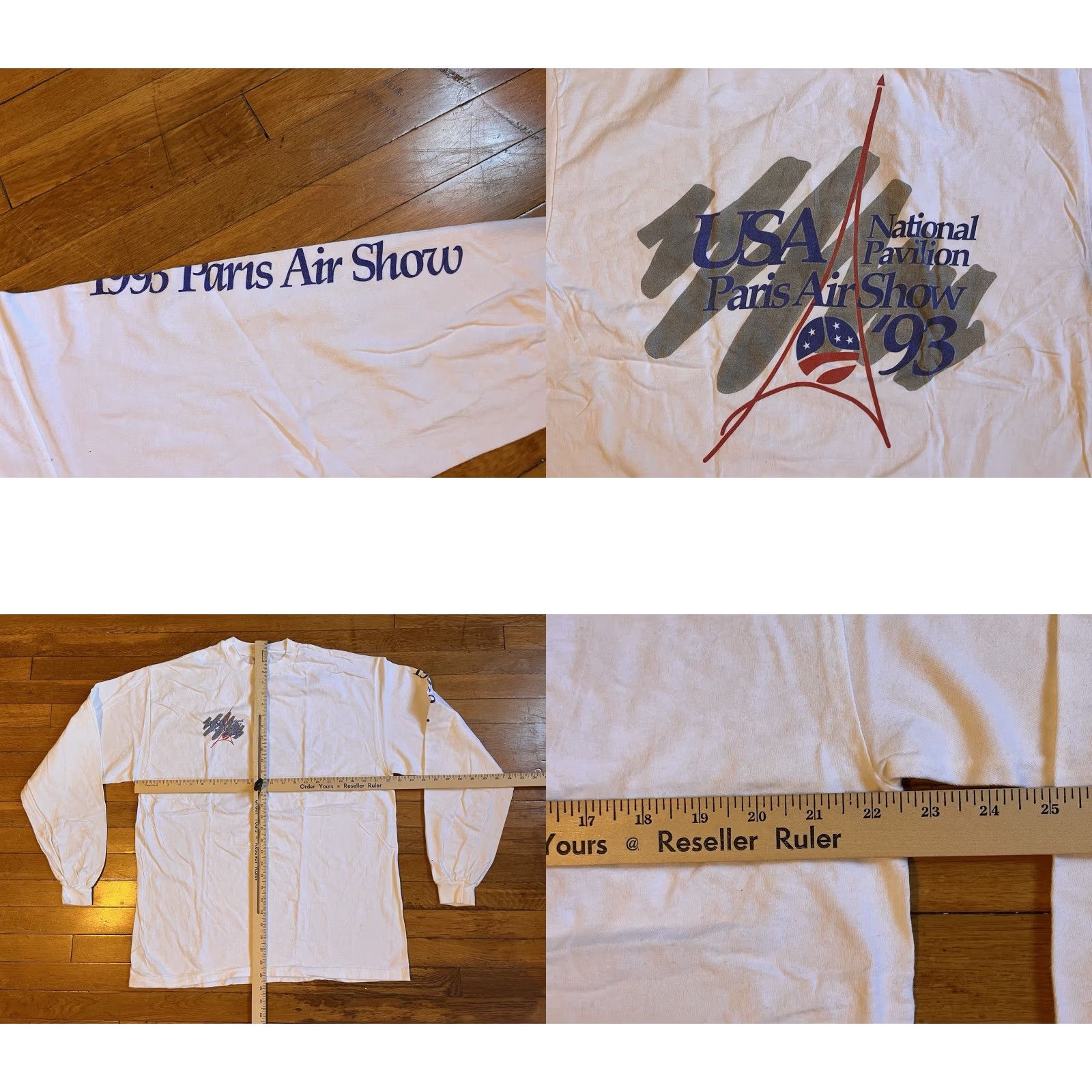 Hanes VINTAGE 1993 Paris Air Show USA Pavilion Long Sleeve Shirt Men’s XL White 90s Size US XL / EU 56 / 4 - 8 Thumbnail