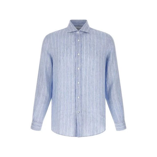 BRUNELLO CUCINELLI Blue Striped Linen Shirt New & Authentic