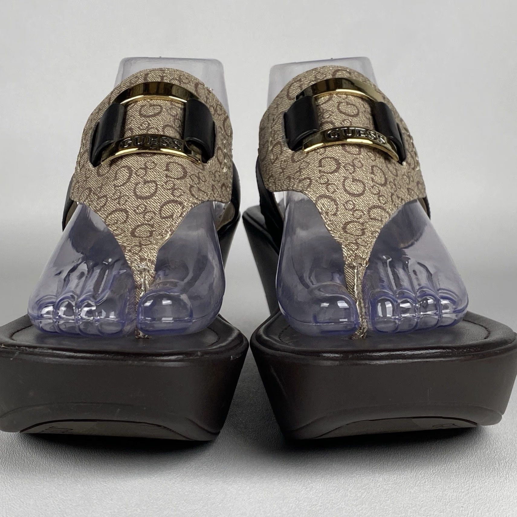 Guess VINTAGE Guess Wedge Flip Floos Brown/white/Gold Logo Size 11 Size US 11 / IT 41 - 3 Thumbnail