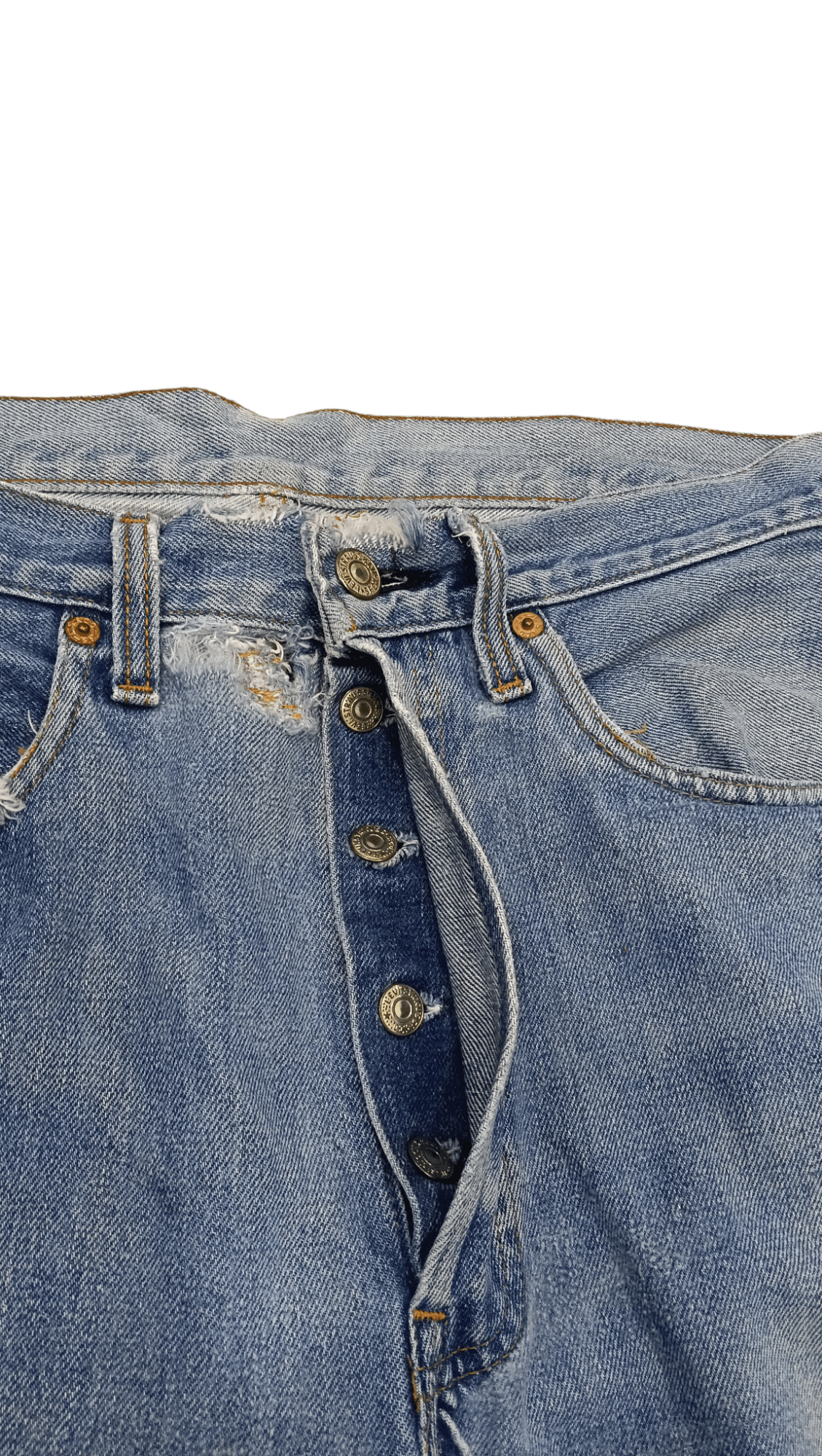 Levi's 90s Levis Selvedge Denim USA 555 Big E Distressed (S302) Size US 30 / EU 46 - 6 Thumbnail