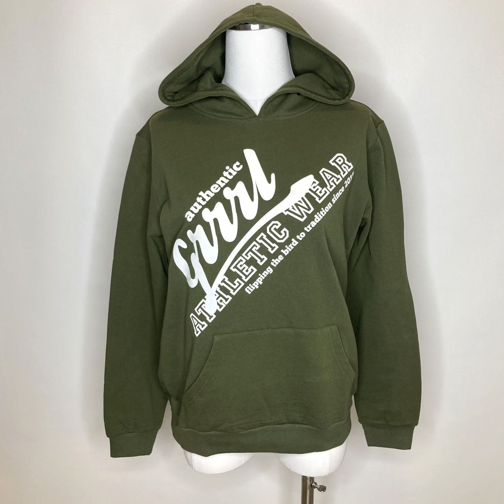 Vintage VINTAGE GRRRL Hoodie Army Green Athletic Wear Victoria Small Front Pocket Spellout NWT Size S / US 4 / IT 40 - 2 Thumbnail