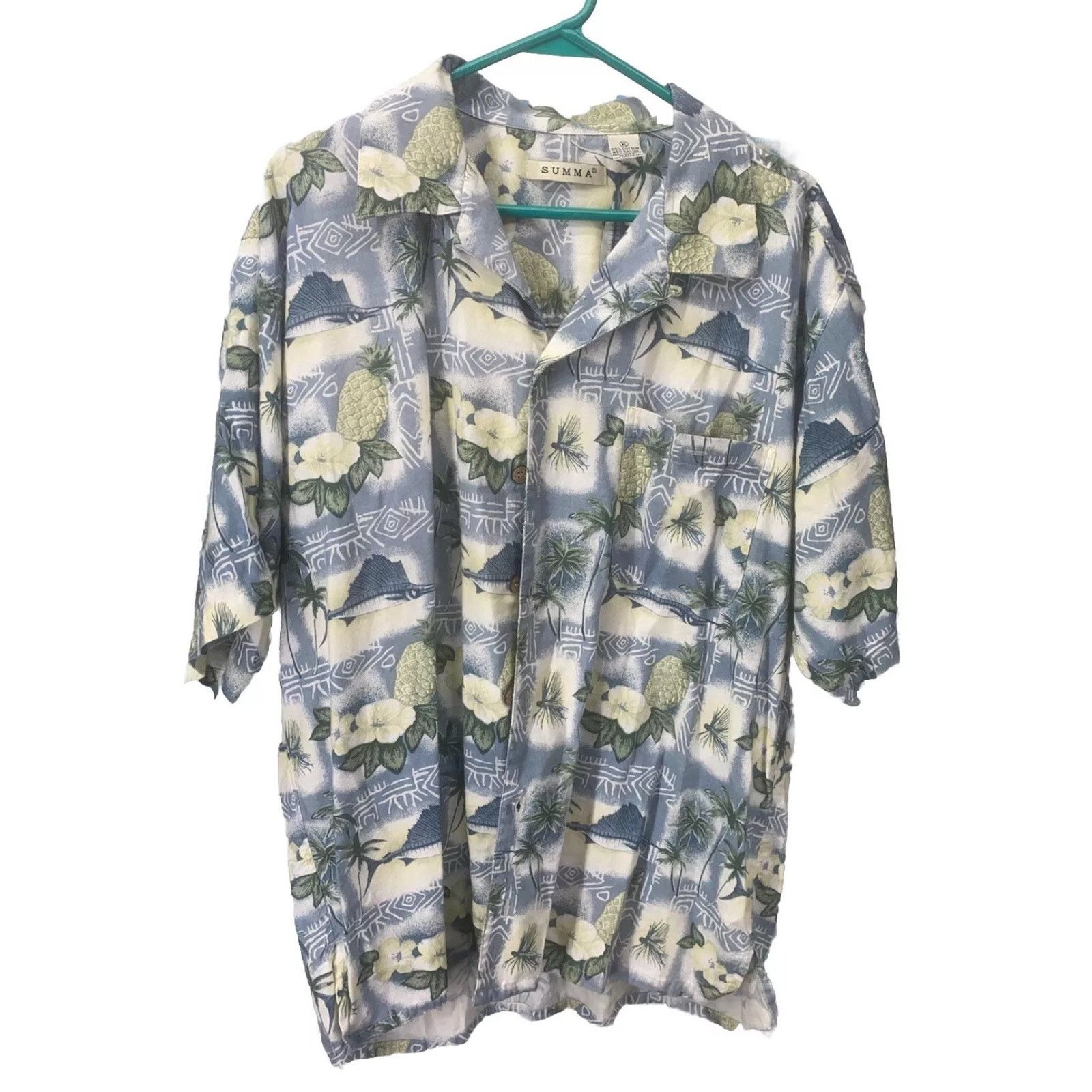 & Other Stories Summa Mens XL Button Up Hawaiian Shirt Marlin Island Floral Size US XL / EU 56 / 4 - 1 Thumbnail
