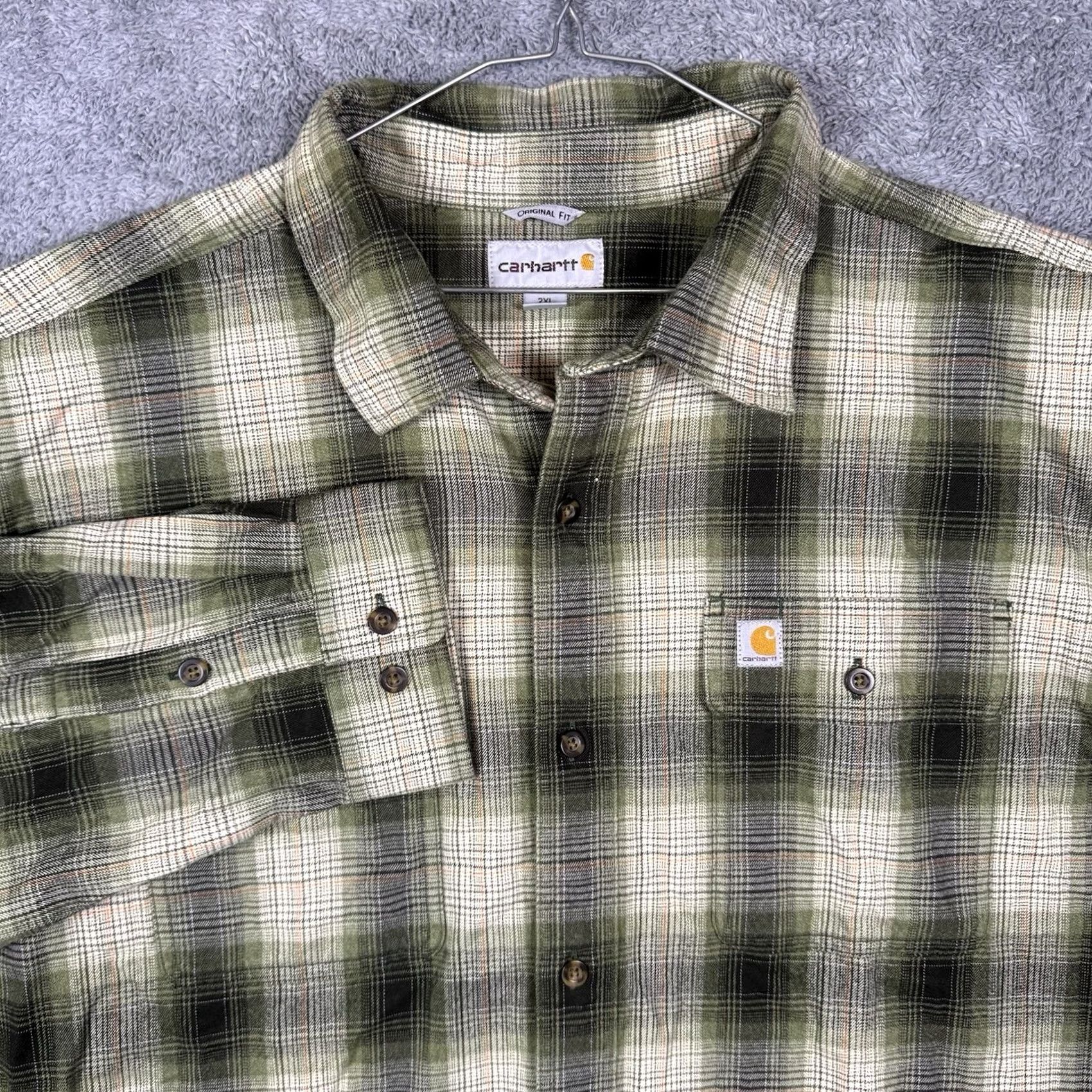 Carhartt Carhartt Flannel Shirt Mens 2XL Original Fit Heavyweight 104451 Workwear Utility Plaid Green Button-Up Long Sleeve Cotton Size US XXL / EU 58 / 5 - 2 Thumbnail
