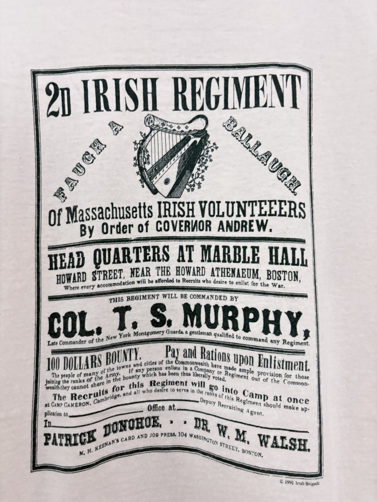 Vintage 90’s 2nd Irish Regiment of Massachusets Vintage War Tee Size US M / EU 48-50 / 2 - 2 Thumbnail