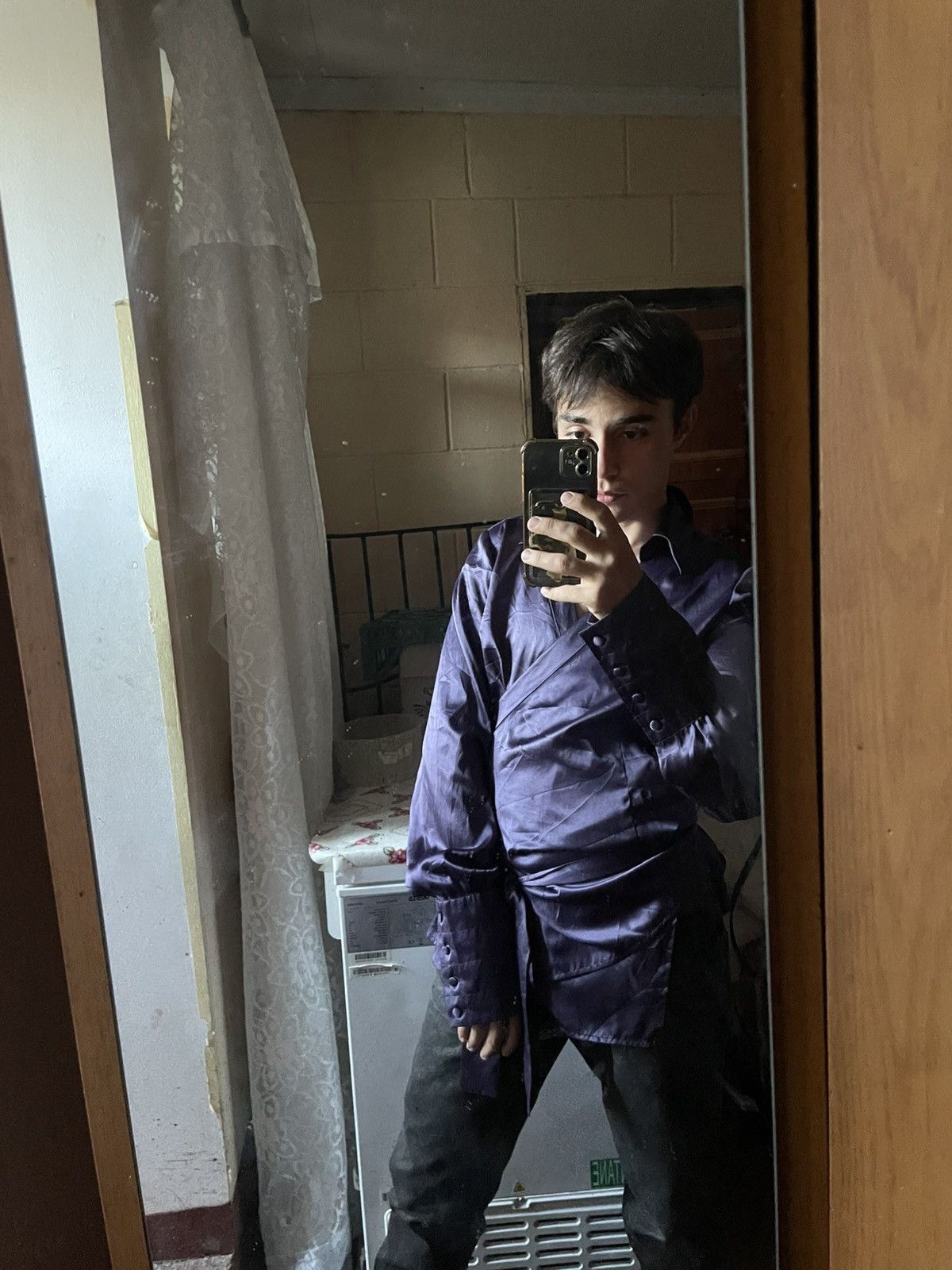If Six Was Nine Skull Deep violet satin wrap shirt — Nosferatu energy Size US M / EU 48-50 / 2 - 12 Thumbnail