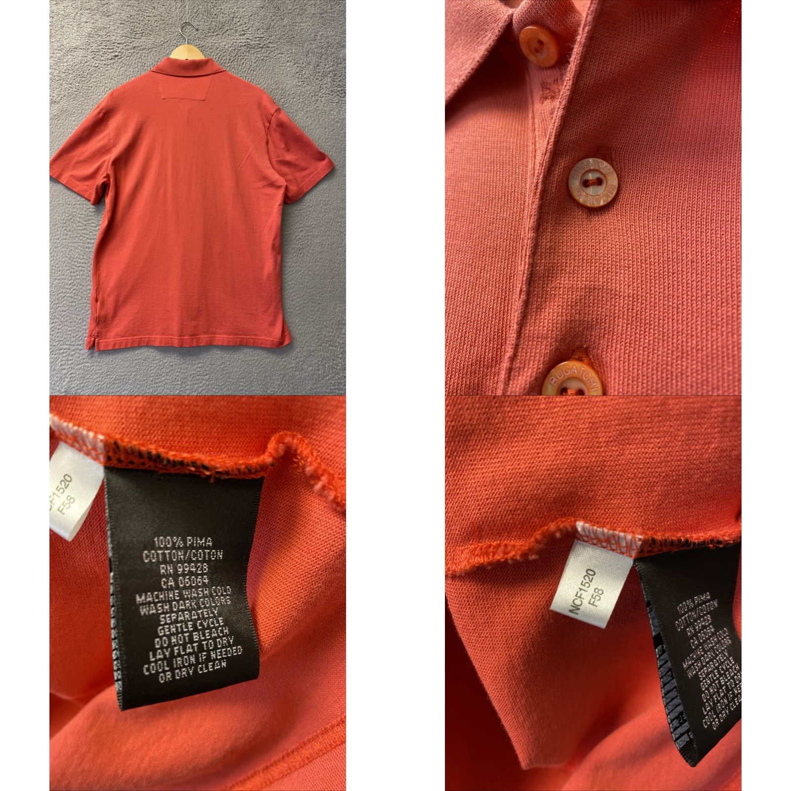 BUGATCHI VINTAGE Bugatchi Men's Polo Shirt Short Sleeve Large Coral Cotton Golf Casual Men's Size US L / EU 52-54 / 3 - 8 Thumbnail