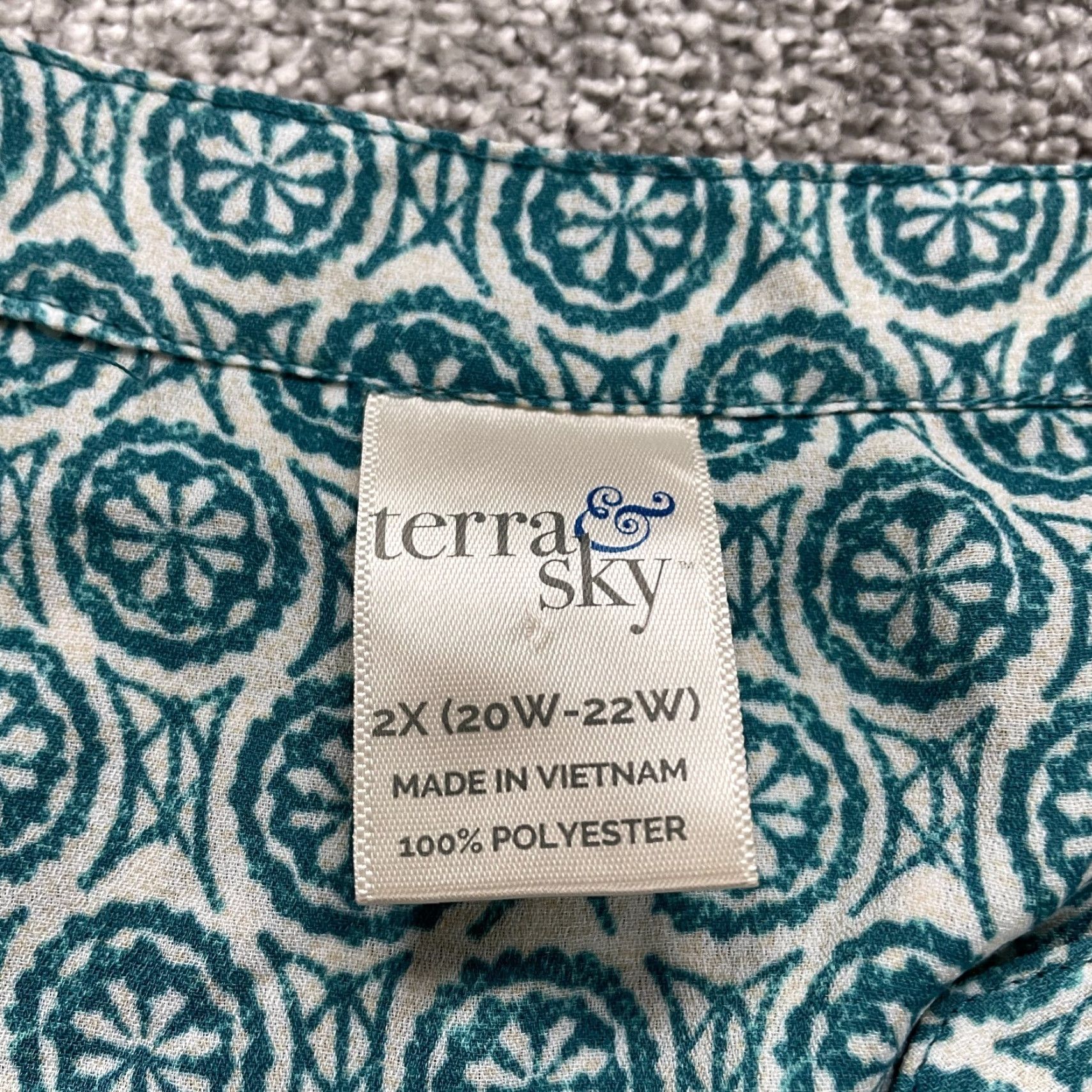 Vintage Terra & Sky Blouse Tunic Women 2XL Blue Geometric Button Down Belted Casual Top Size XXL / US 16-18 / IT 52-54 - 5 Thumbnail