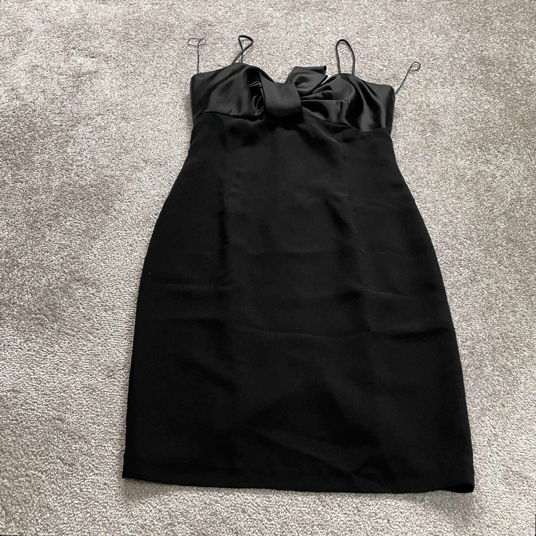 MAGGY LONDON Maggie London Dress Womens 14 Midi Cocktail Black Bow Sweetheart Spaghetti Party Size XL / US 12-14 / IT 48-50 - 2 Thumbnail
