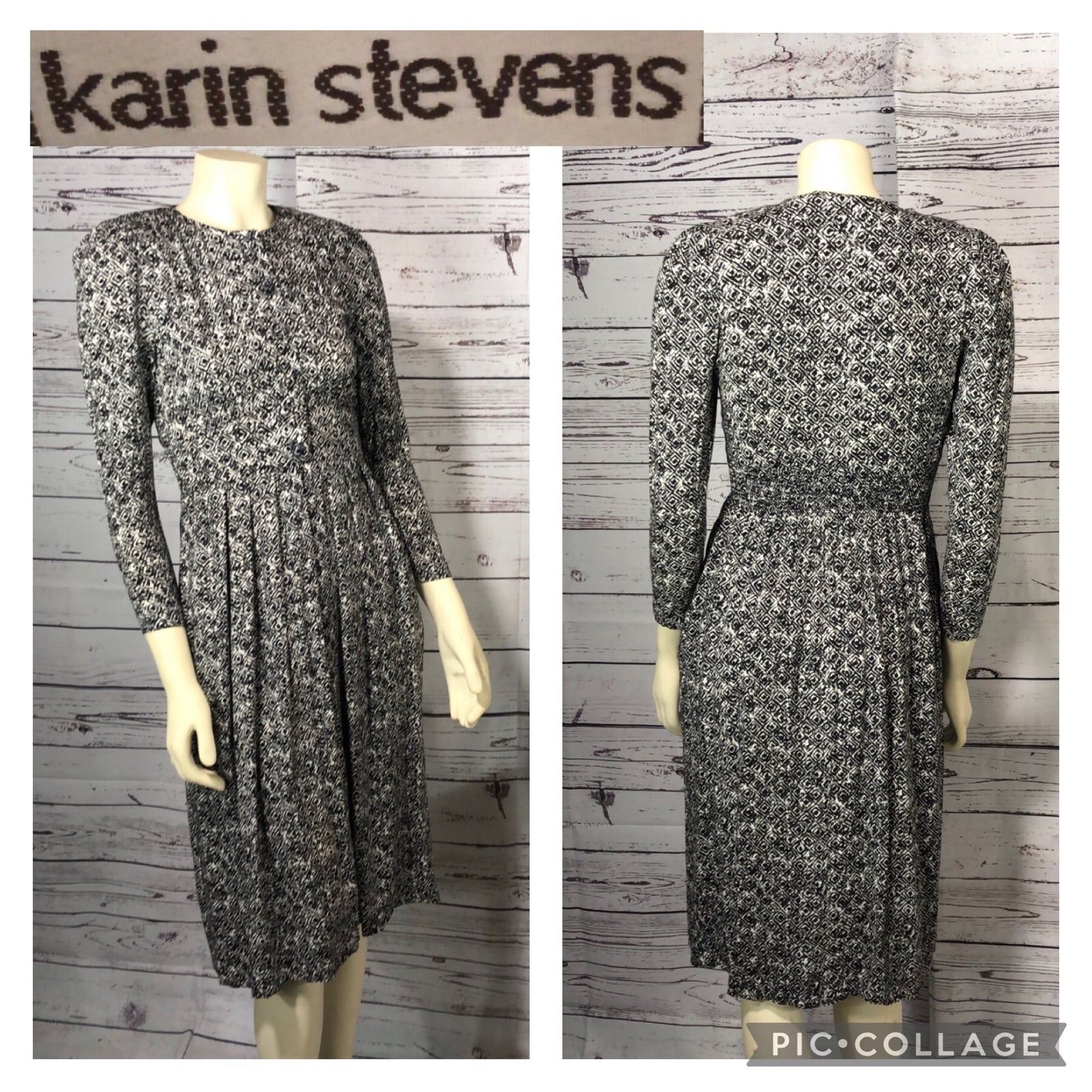Vintage VTG Karin Stevens black & white patterned pleated dress 4 p Size S / US 4 / IT 40 - 2 Thumbnail