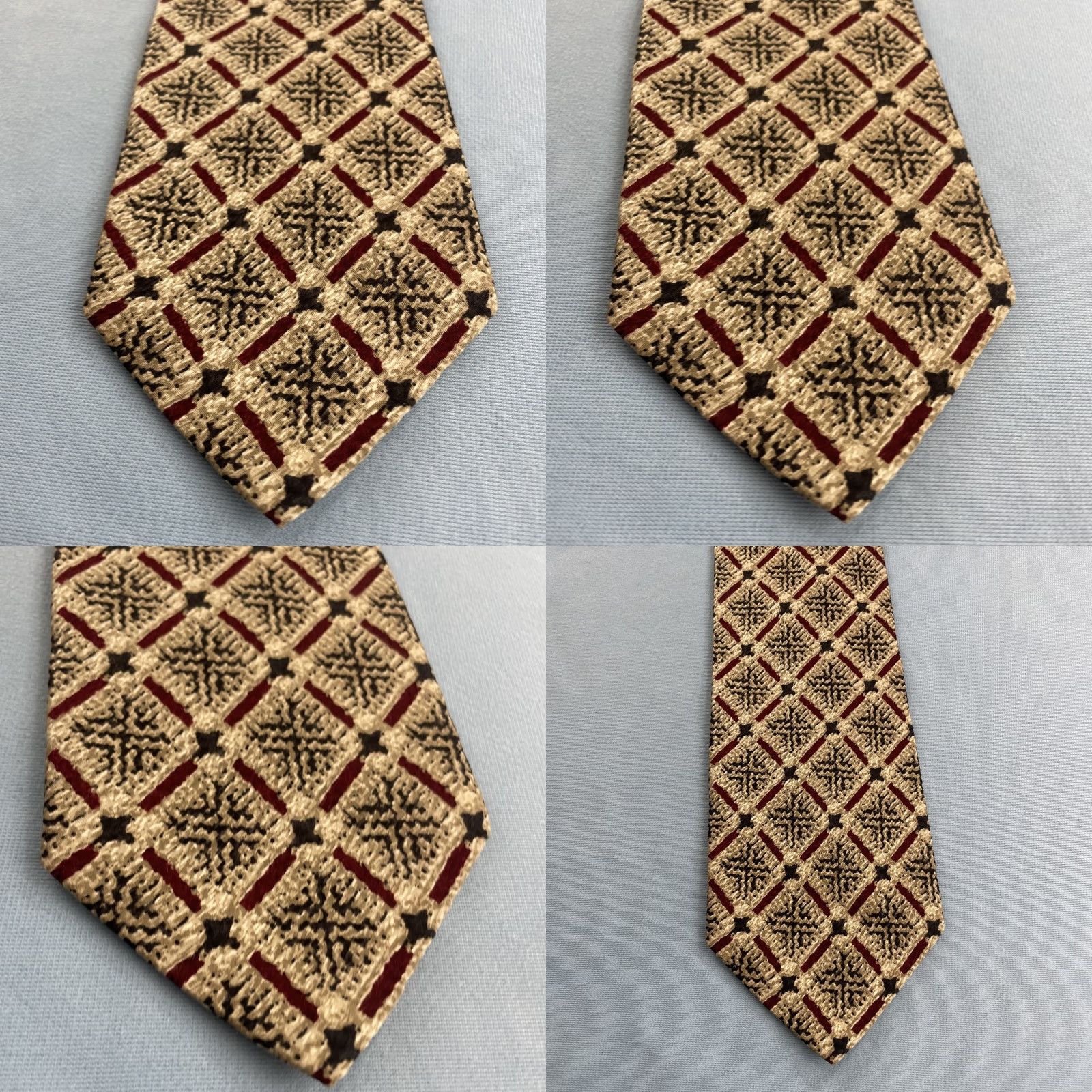 Vintage VINTAGE Pavone Tie 4x56 Adult Men 56" Silk ITALY Green Red Tan Geometric Christmas Western Handmade Necktie Size ONE SIZE - 9 Thumbnail