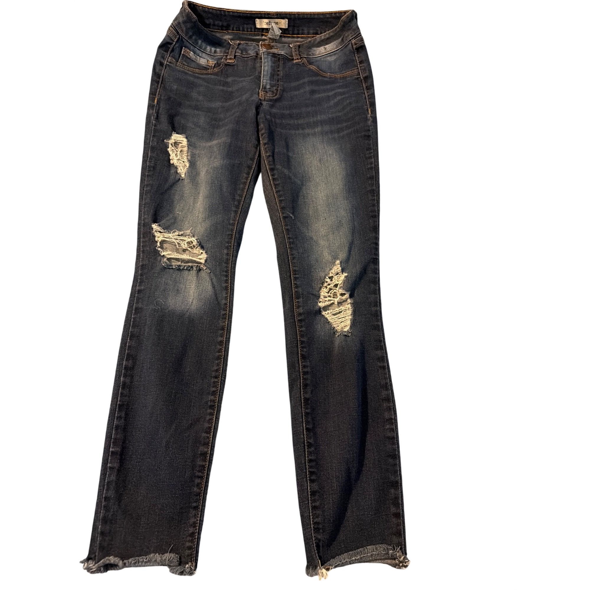 Other Refuge Cropped Distressed Skinny Jeans Dark Wash Raw Hem Fau Size 27" / US 4 / IT 40 - 1 Thumbnail