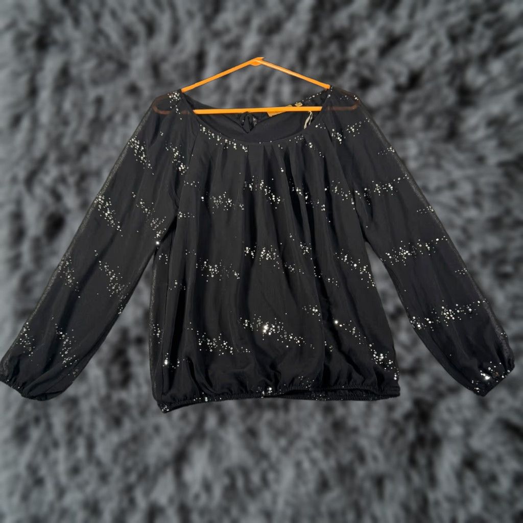 Vintage Valerie Stevens Blouse Shirt Medium M Women Dark Fairy Sequin Sheer Balloon Sleeve Polka Dot Casual Party/Cocktail Vintage No Mens Women Size M / US 6-8 / IT 42-44 - 1 Thumbnail