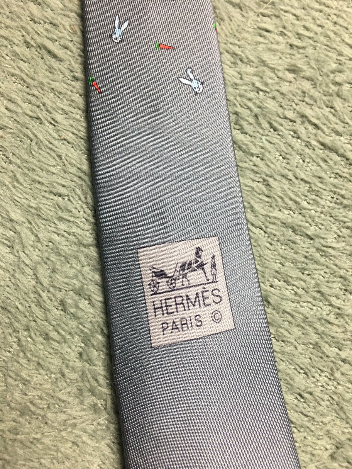 Hermes HERMES Paris Rabbit Carrot Print 6311 PA Silk Mens Tie Size ONE SIZE - 6 Thumbnail