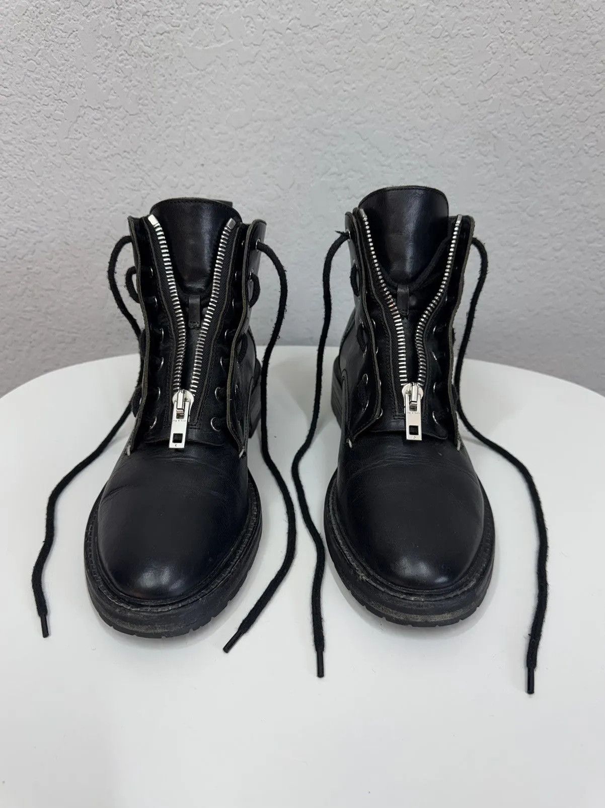 Leather Boots Black Vintage Metal Zip Ankle AS 98 Style