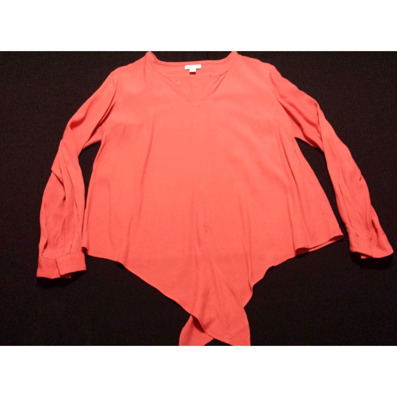 J. Jill J.Jill Womens Shirt PXS Petite Long Sleeve V-Neck Tie Front Solid Orange Rayon Size XS / US 0-2 / IT 36-38 - 2 Thumbnail