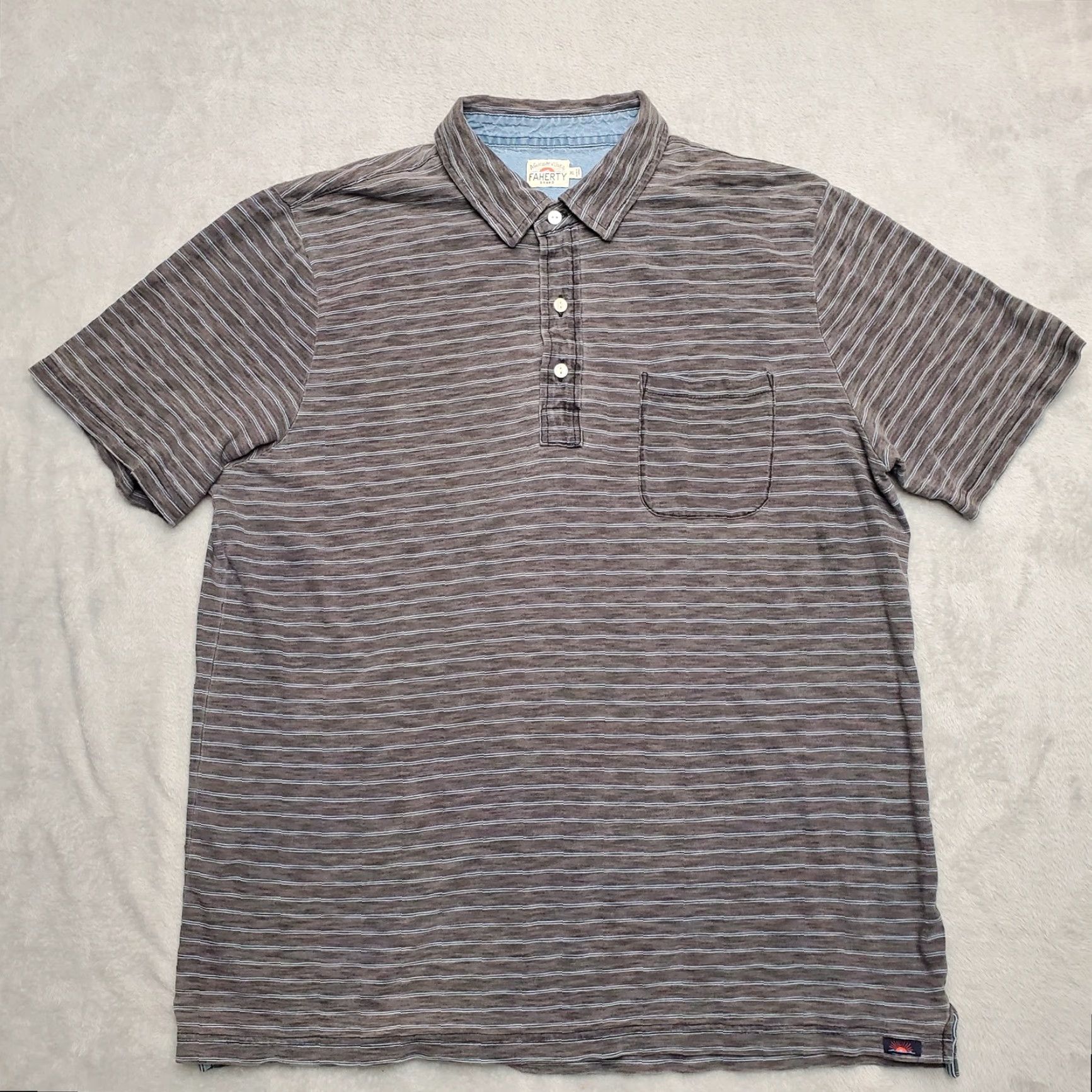 Faherty Faherty Shirt Mens L Gray Blue Striped Polo 100% Cotton Casual Size US L / EU 52-54 / 3 - 2 Thumbnail