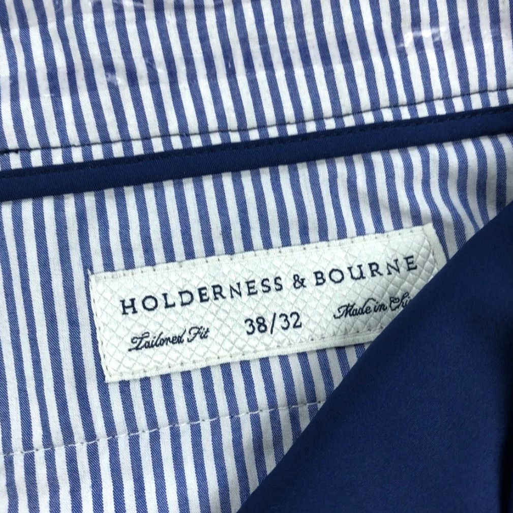 Vintage Holderness & Bourne The Warner Pants Men 38x32 Navy Tailored Stretch Chino Flat Front Belt Loops Pockets Size US 38 / EU 54 - 5 Thumbnail