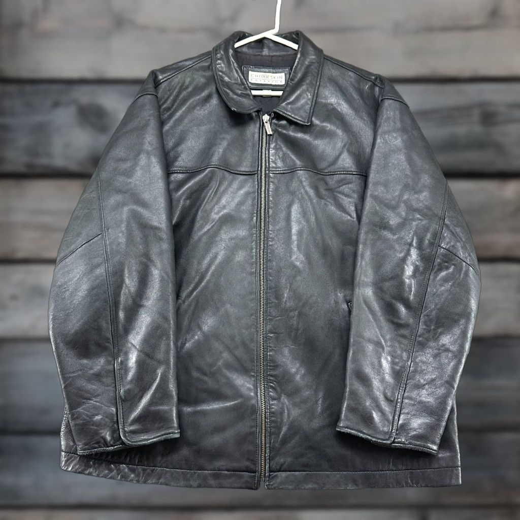 Vintage VINTAGE Chereskin Jacket Mens XL Black Bomber Genuine Leather Full Zip Y2K 90s Biker Casual Size US XL / EU 56 / 4 - 1 Thumbnail