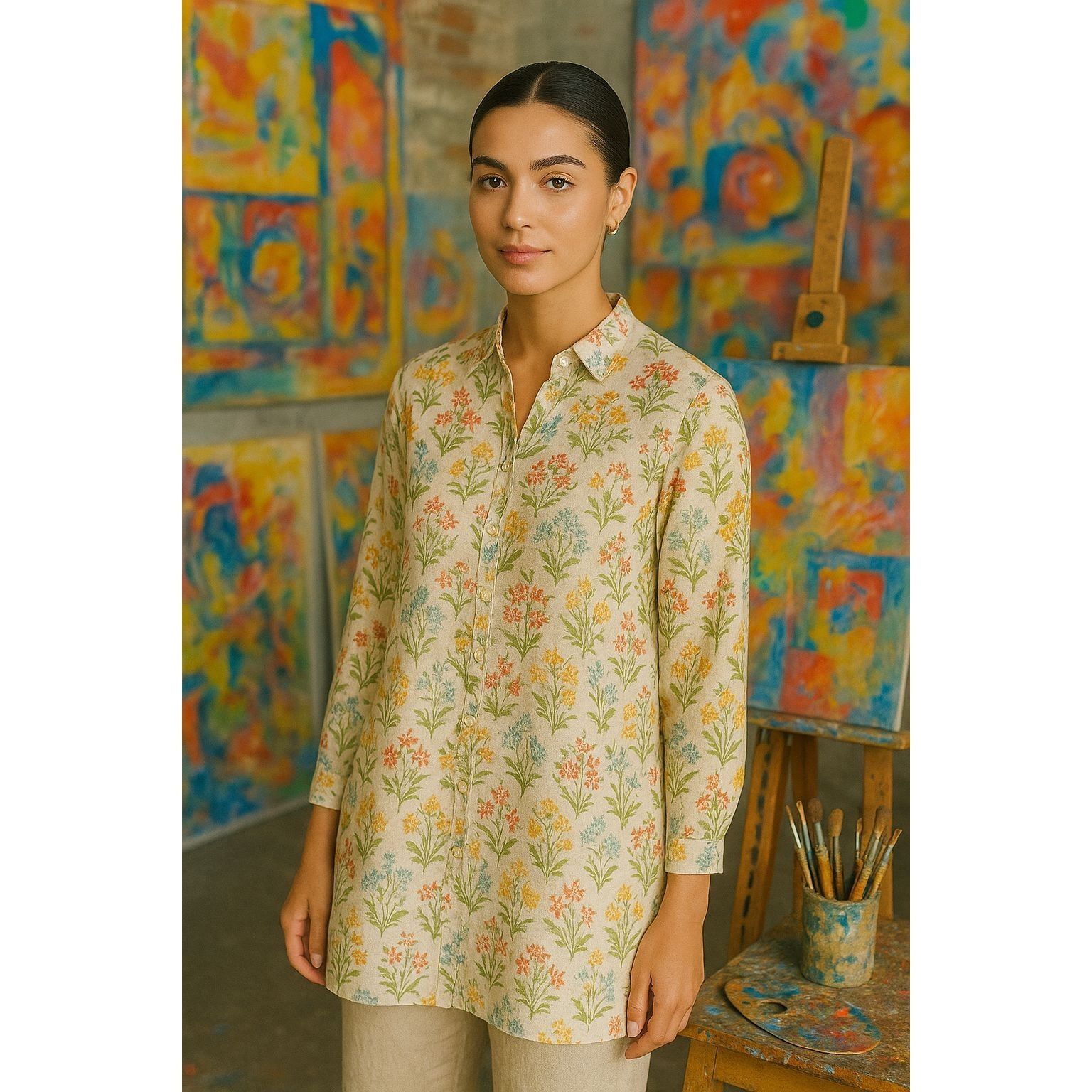 Other Rio Multicolor Floral Women's Shirt Dress Kurta Size L Boho Size L / US 10 / IT 46 - 1 Thumbnail