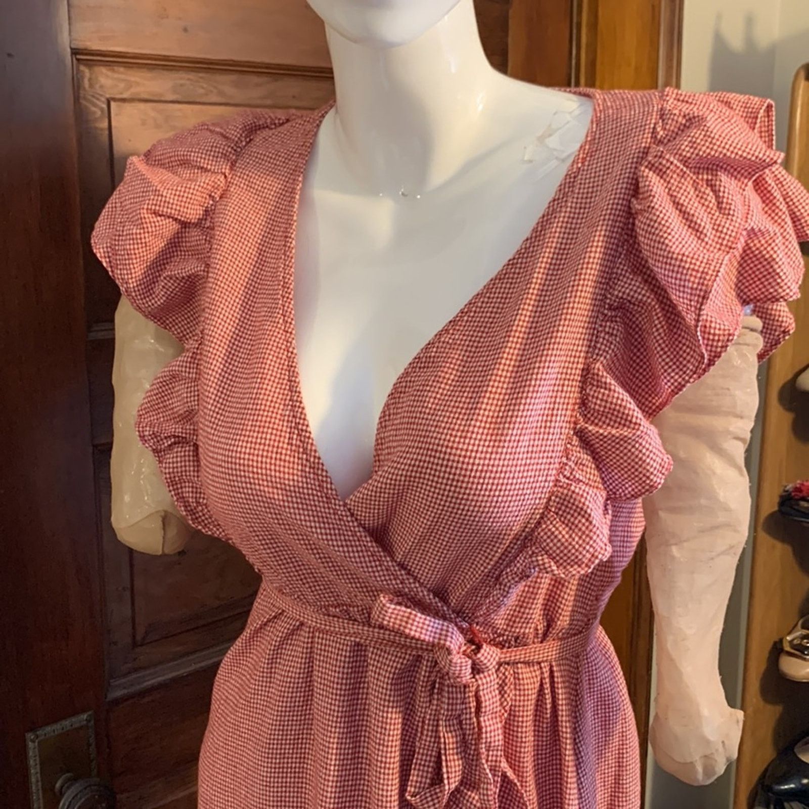strapless open back dress Shop The Linen Studio Shirred Halter Dress (Tuscan Ember) main image 0