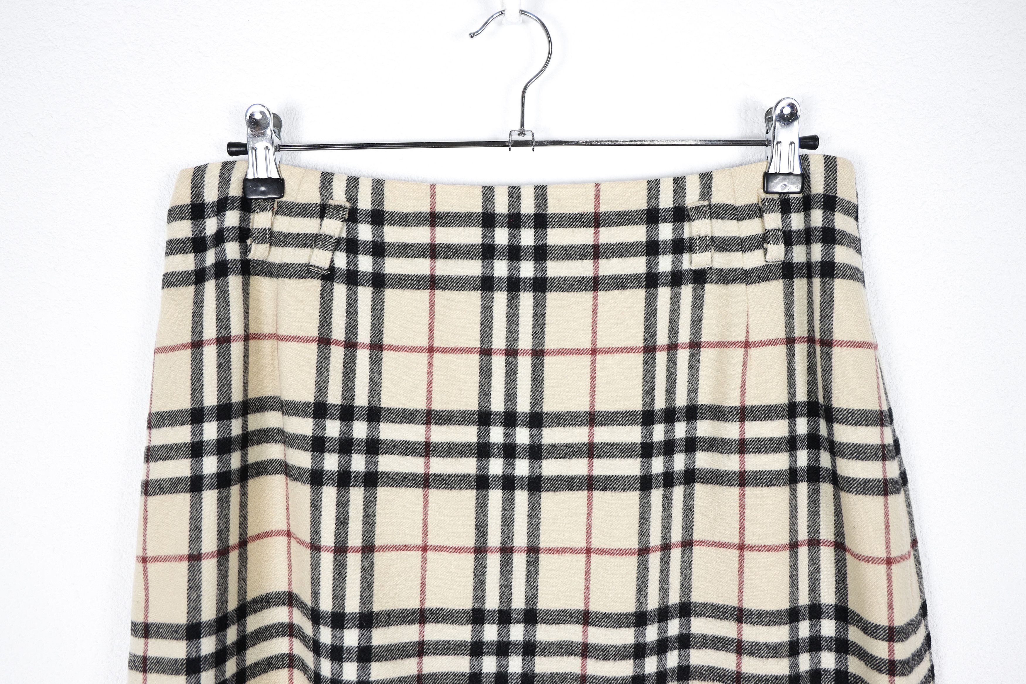 Burberry × Burberry Prorsum Vintage Burberry Beige Check Wool Skirt 90s Size 36" / US 14 / IT 50 - 2 Thumbnail