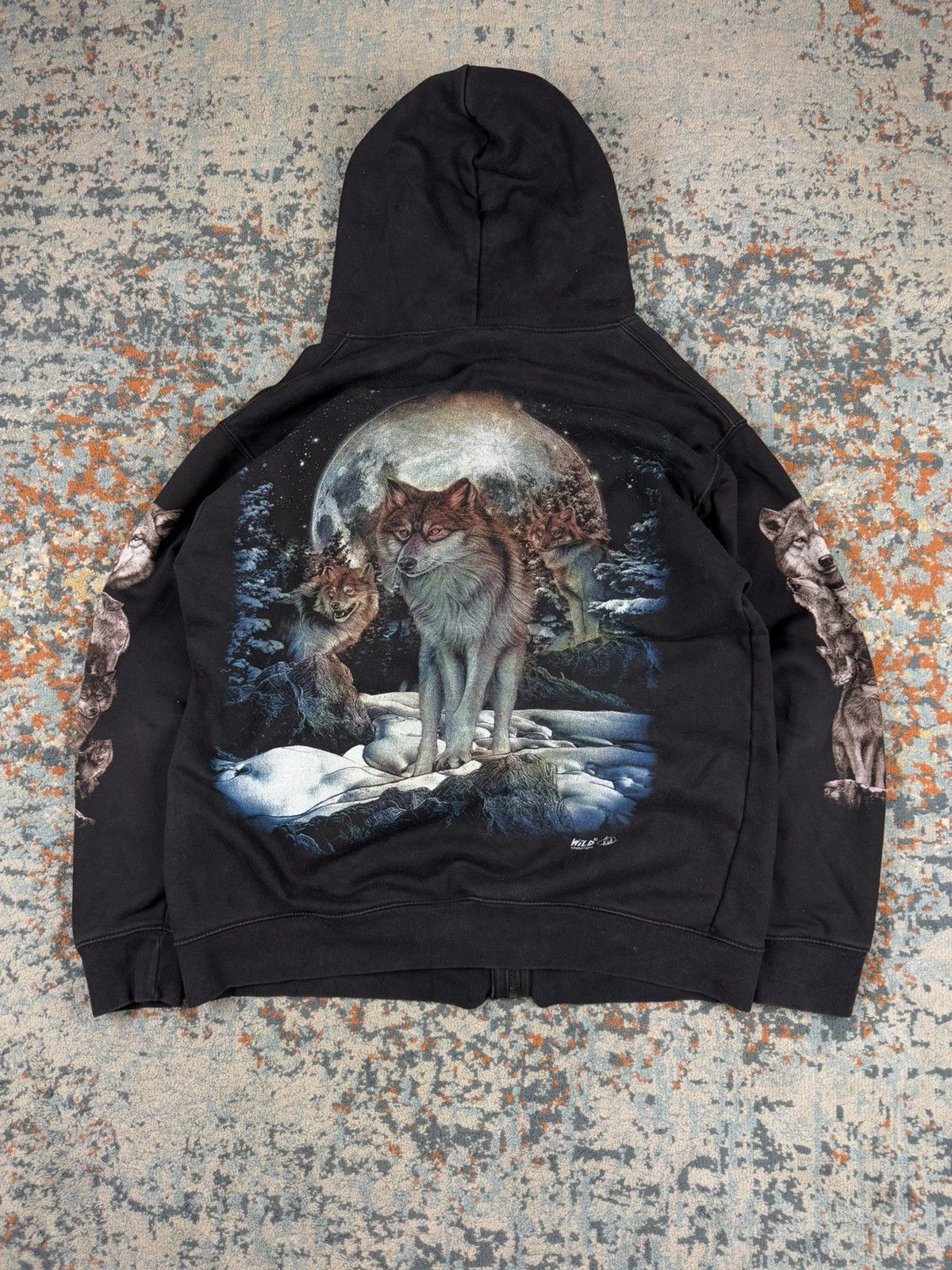 Vintage Vintage 90s Wolf pack full moon forest graphic zip hoodie Size US L / EU 52-54 / 3 - 1 Thumbnail