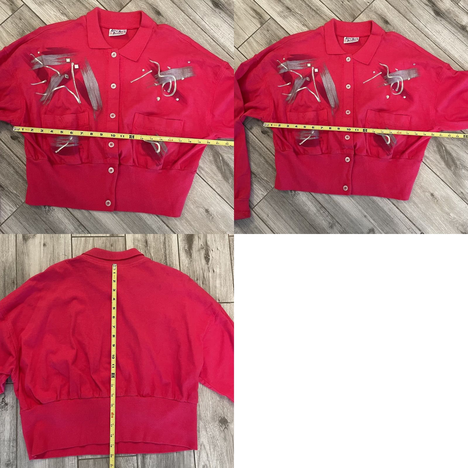 Vintage VINTAGE Anne-Marie Designs 80s Punk Art Pink Crop Cardigan Sweater Pockets Long Sleeve Button Women M Size M / US 6-8 / IT 42-44 - 8 Thumbnail