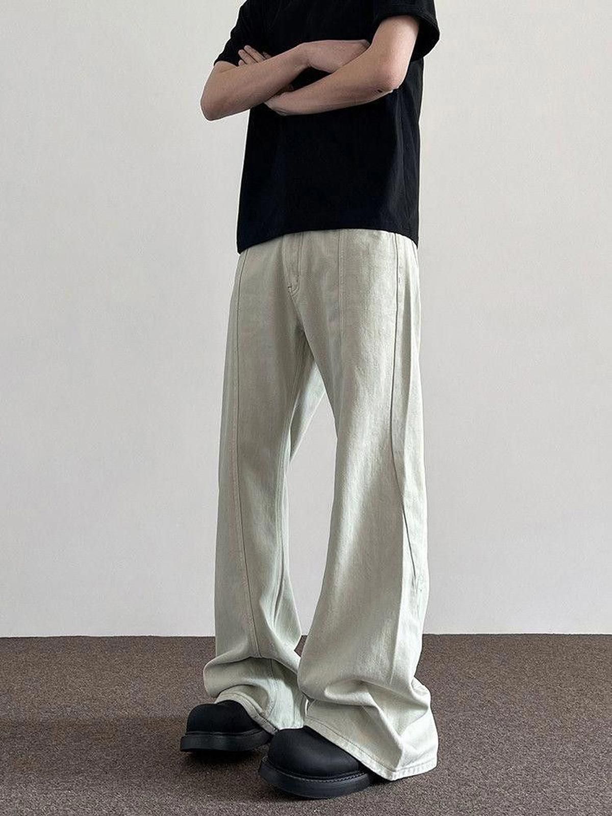 Jean White Stacked Denim Jeans, Flared Baggy Jeans Size US 33 - 1 Thumbnail
