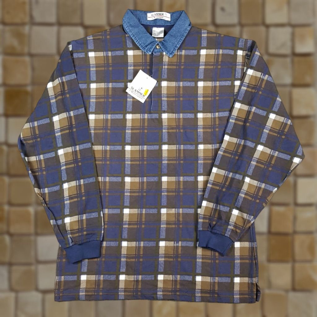 Vintage VINTAGE MunsingWear Polo Shirt Men's Large Casual Plaid Cotton 90s Grunge Preppy Size 42R - 1 Thumbnail