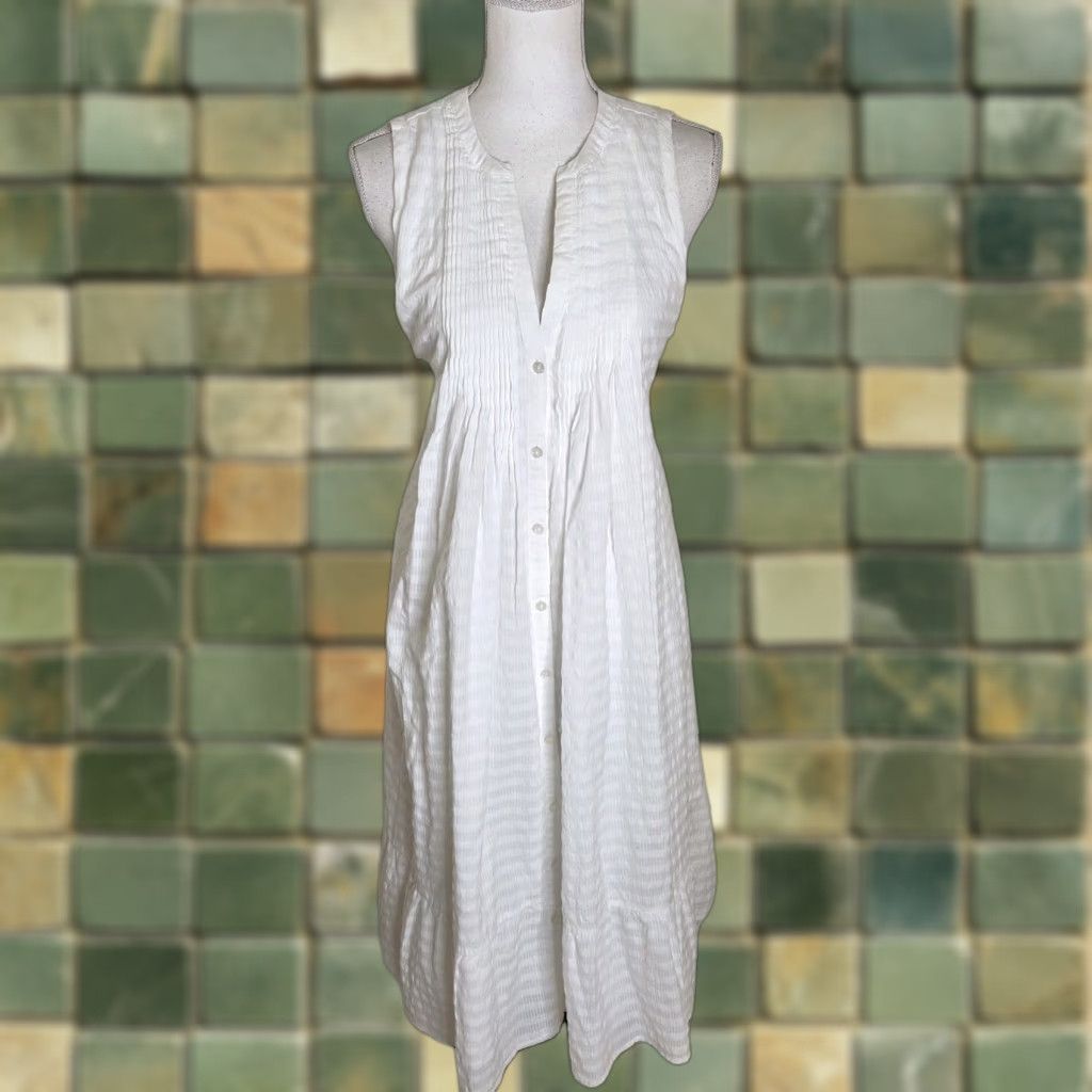 Vintage The Nines by HATCH Dress Womens M Sundress White Midi Sleeveless Square Neck Zip Smocked Floral Pattern - Floral Casual Summer 2020s Boys? Size M / US 6-8 / IT 42-44 - 1 Thumbnail