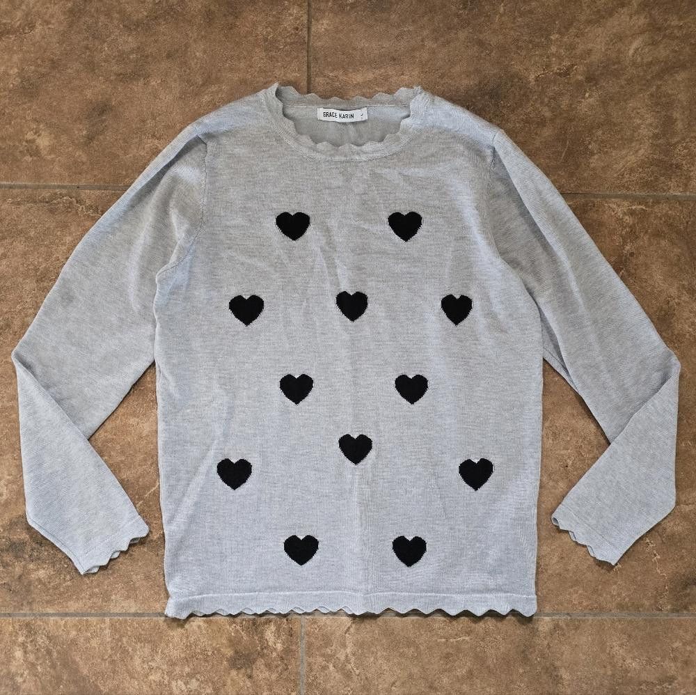 Designer Light Grey Heart GK Sweater Long Sleeve Size L / US 10 / IT 46 - 1 Thumbnail