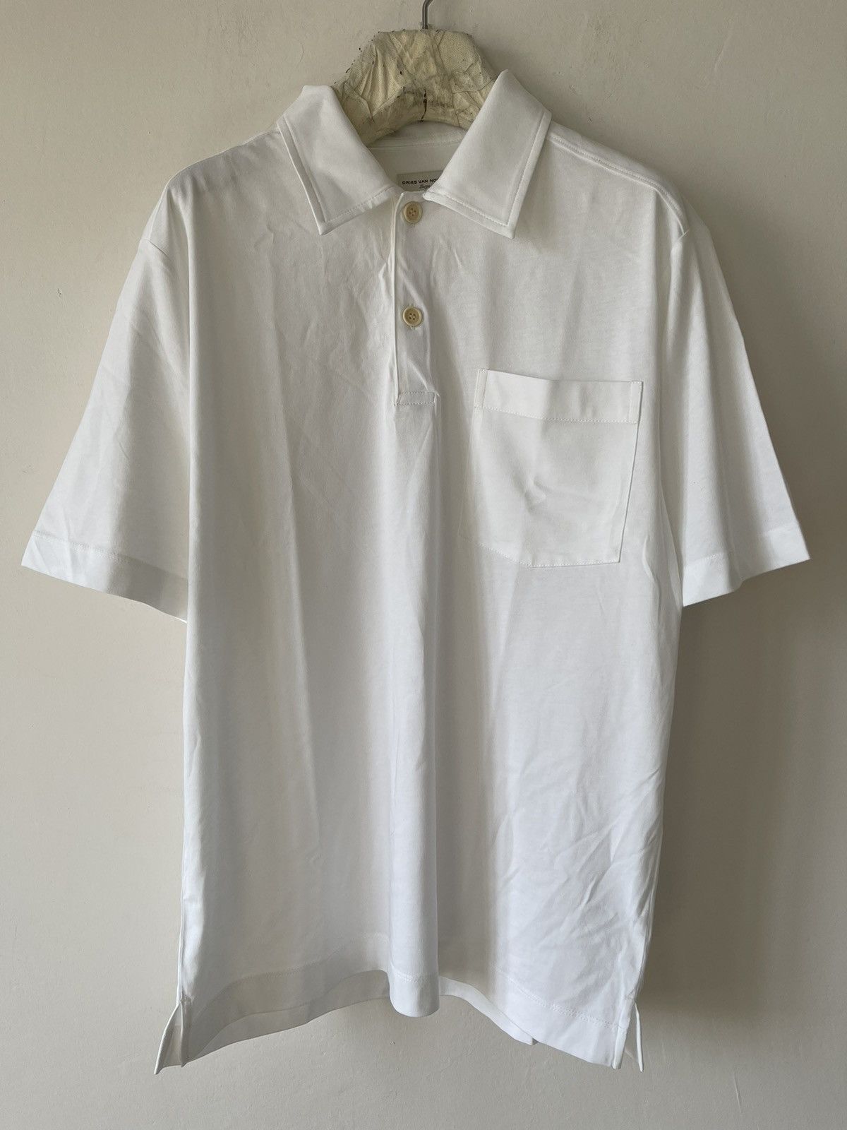 Dries Van Noten white cotton jersey polo
