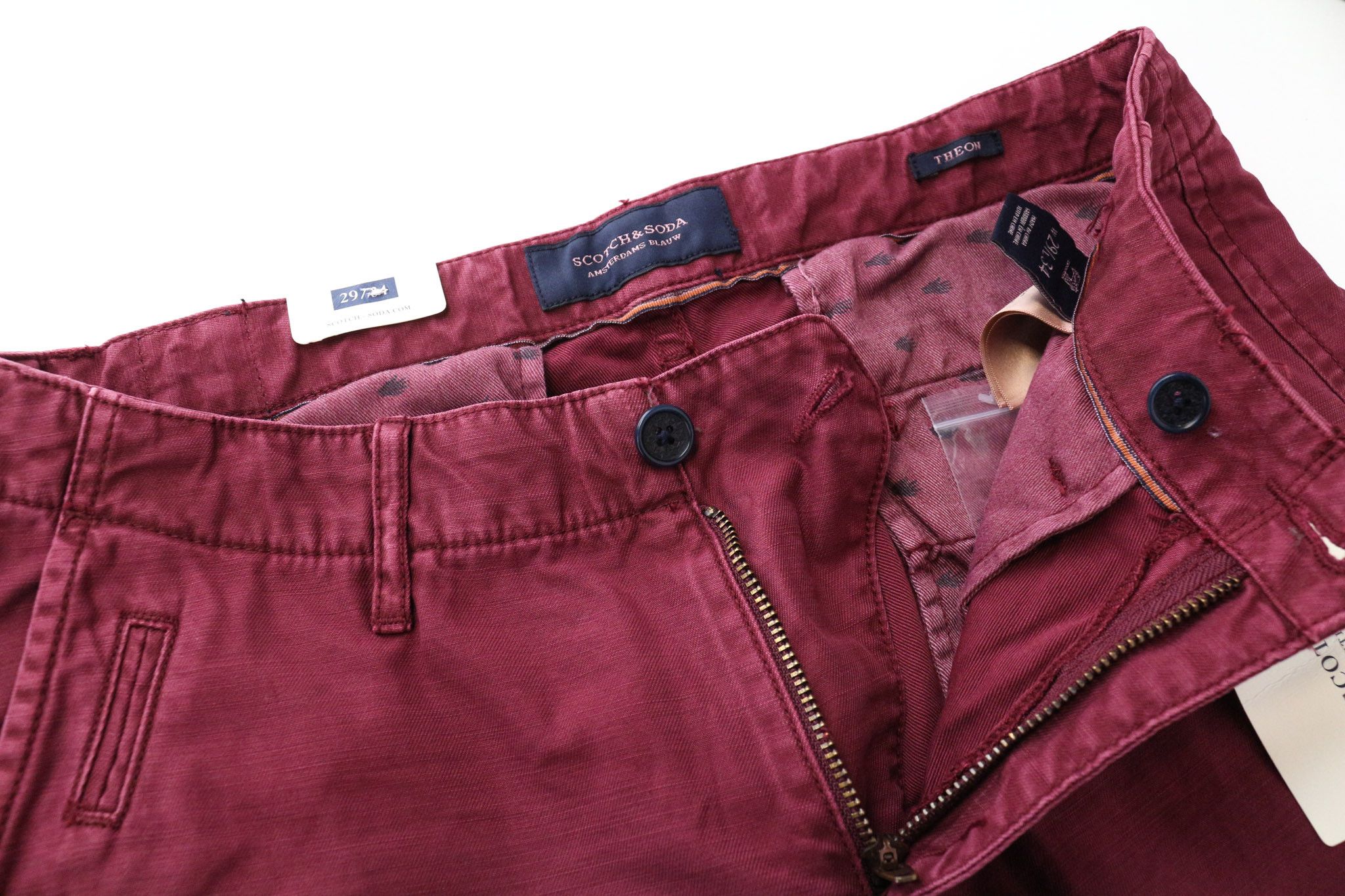 Scotch & Soda THEON W29/L34 Slim Taper Cotton Burgundy Trousers 75374 Size US 29 - 3 Thumbnail