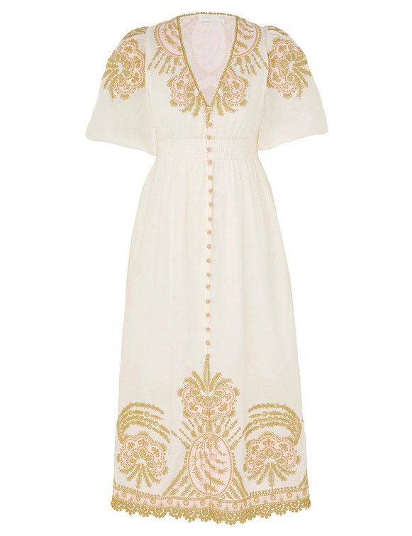 Zimmermann o1s22i1n1024 Waverly Embroidered Linen Dress in White Size S / US 4 / IT 40 - 1 Thumbnail