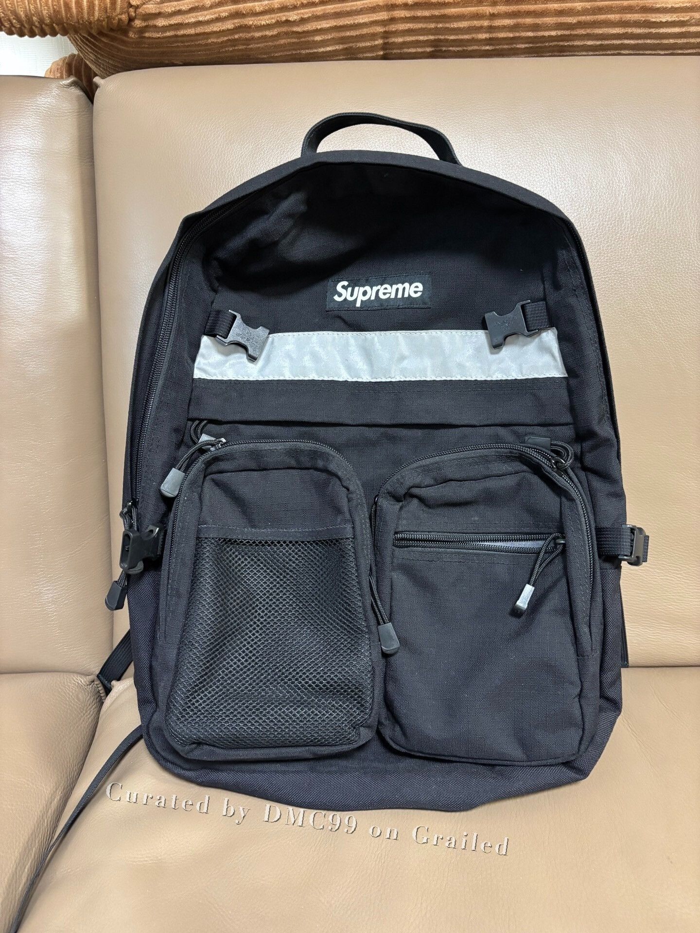 black supreme laptop backpack Reflective Logo inch laptop compartment Supreme Nylon Backpack - Black