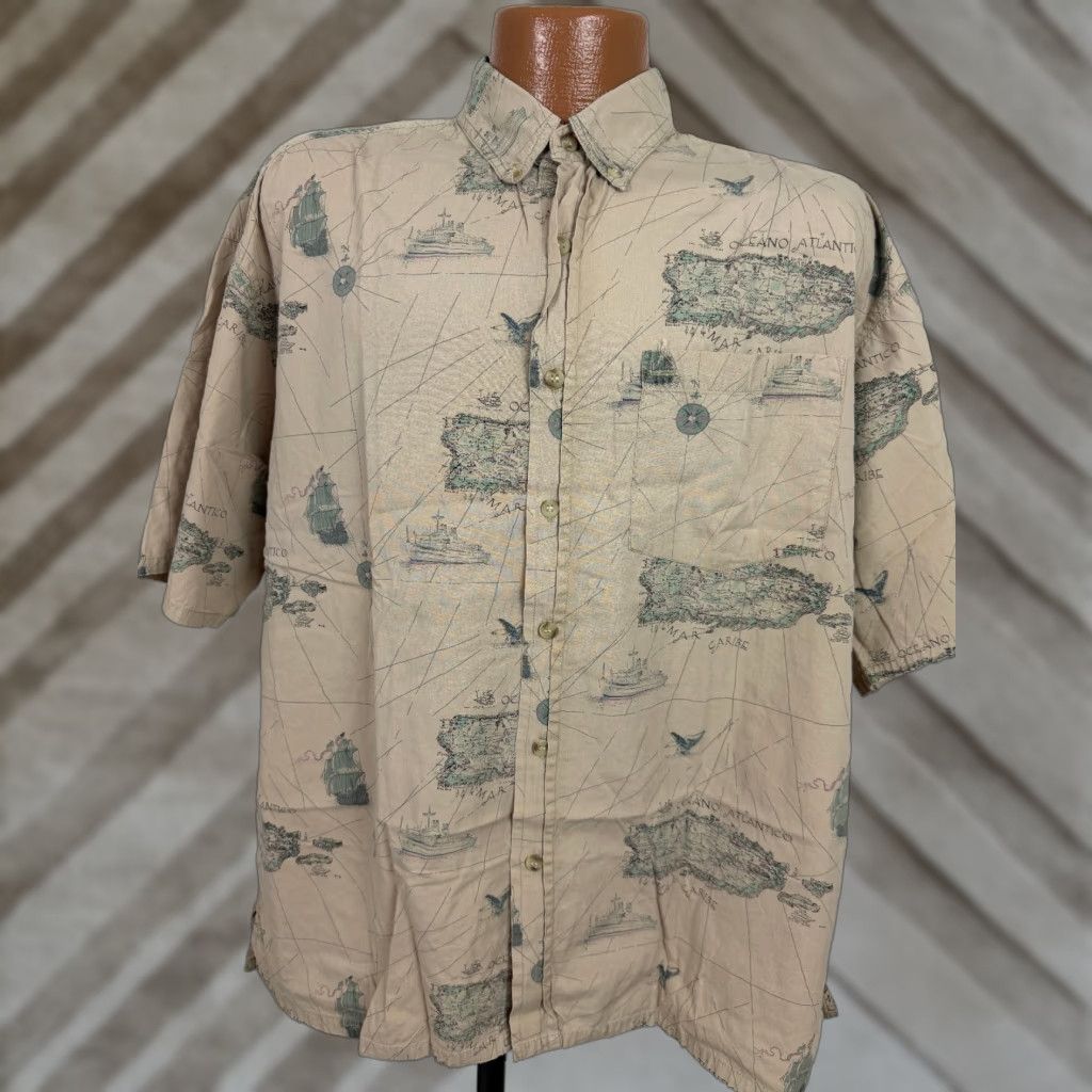 Nautica VINTAGE Clave Hawaiian Shirt Men L Graphic Print Short Sleeve Button-Up Collared Brown 90s Nautical Beach Travel Tropical Grunge Hawaiian 90s Mens Size US L / EU 52-54 / 3 - 1 Thumbnail