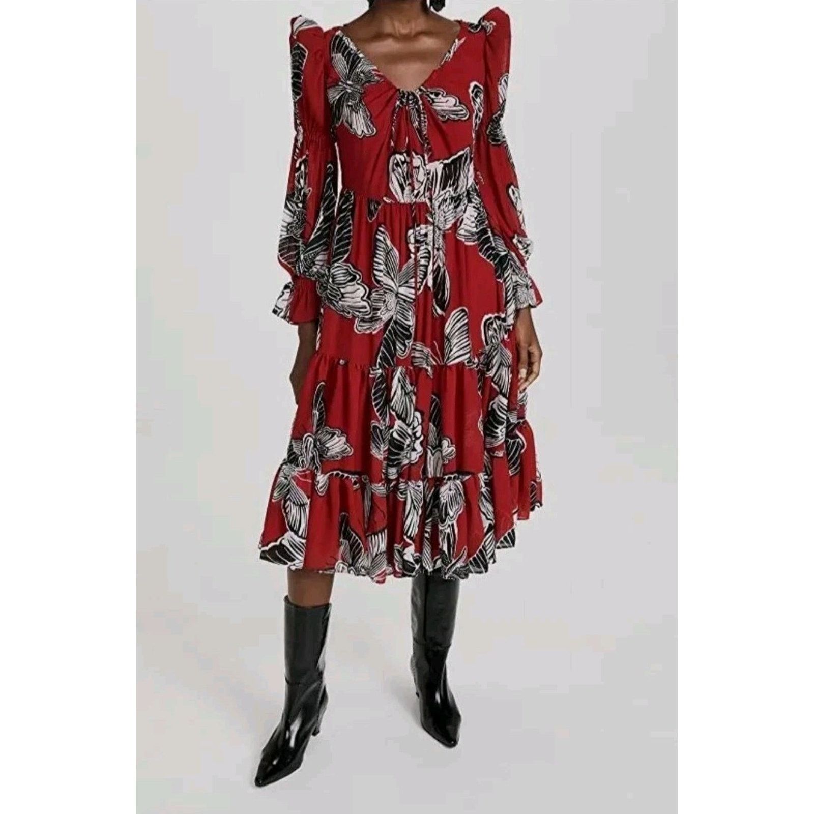 Other Autumn adeigbo Fleur midi Ladies Red Butterfly size 2 Size XS / US 0-2 / IT 36-38 - 2 Thumbnail