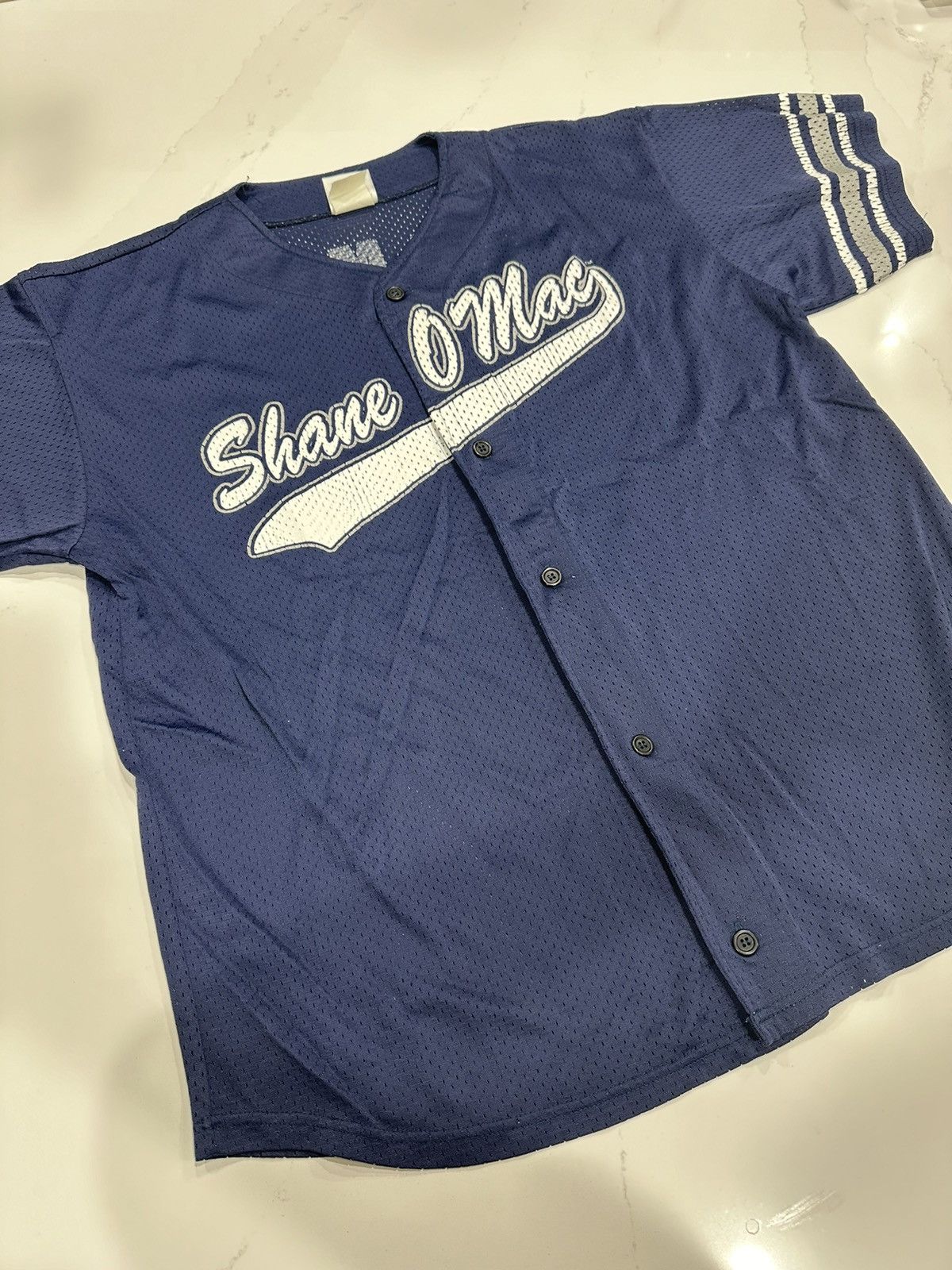 image of Vintage 2004 Wwe Shane Mcmahon The Money Shane O’Mac Jersey in Blue, Men's (Size XL)