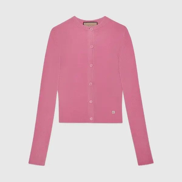 Gucci o1la5ras0526 Viscose Cardigan With Crystal G in Pink Size XXS / US 00 / IT 34 - 1 Thumbnail