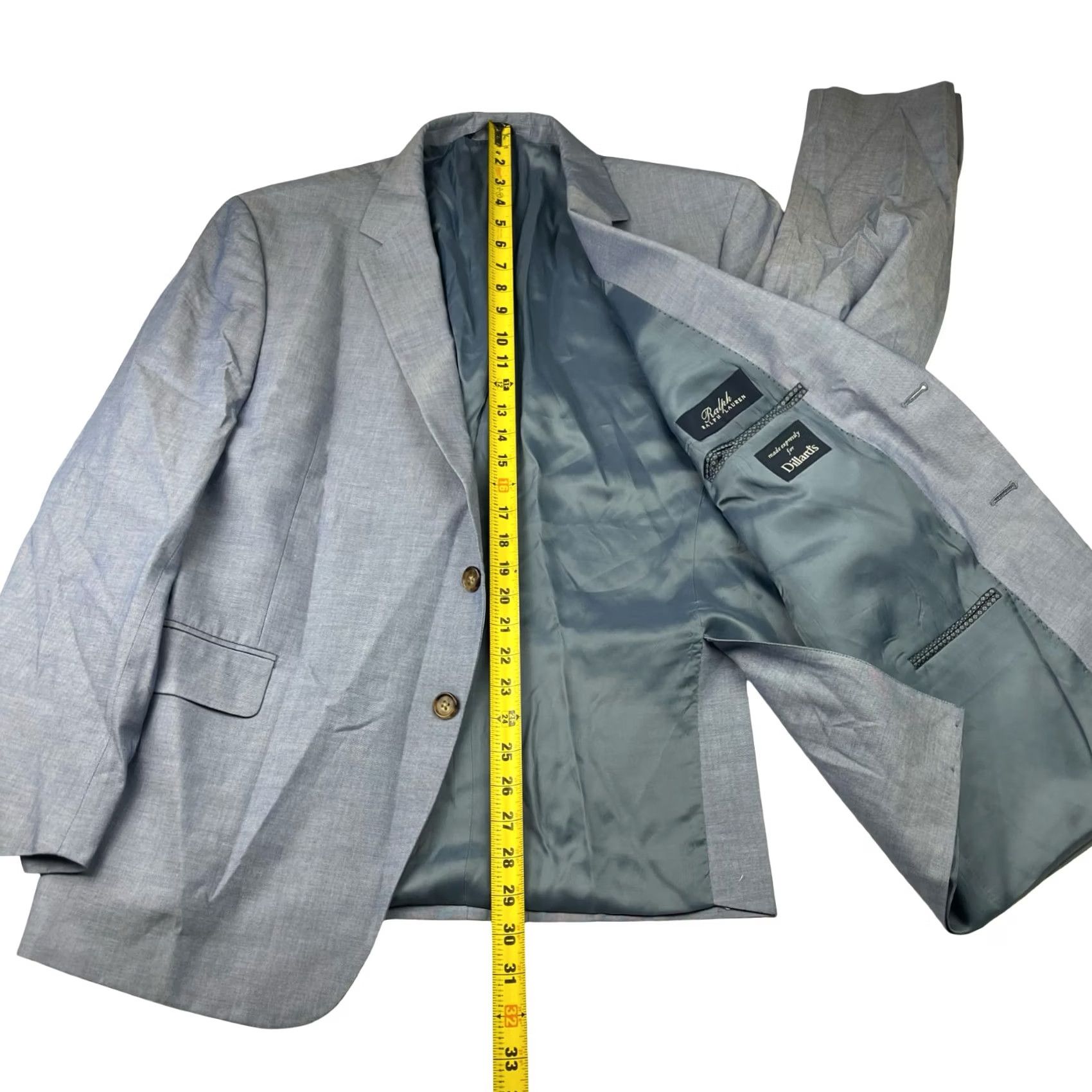 Ralph Lauren Ralph Lauren Men's Blazer 2-Button Chino Cotton Light Blue 46S Navy Notch Lapel Double-Vented Regular Mens Size 46R - 7 Thumbnail