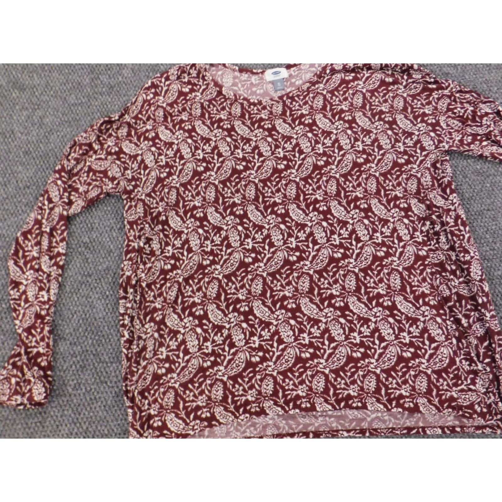 Old Navy Old Navy Womens Blouse XL Red Stretch Pullover Long Sleeve Round Neck Casual Floral Modal Down Button Regular Size XL / US 12-14 / IT 48-50 - 4 Thumbnail