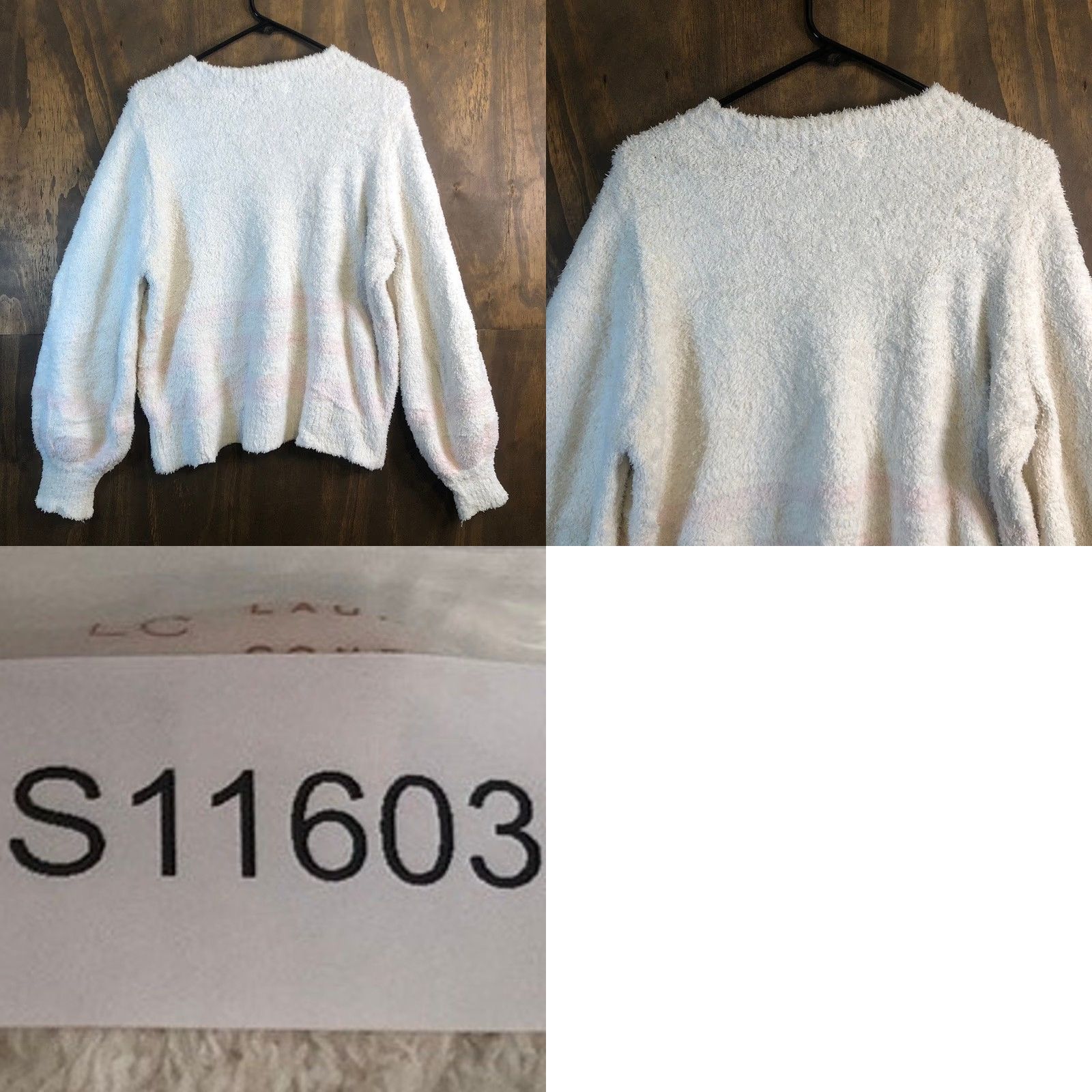Vintage LC Lauren Conrad Womens Sweater White Pink Stripe Puff Sleeve Large Knit Style Pullover Casual Winter Fall Size L / US 10 / IT 46 - 9 Thumbnail
