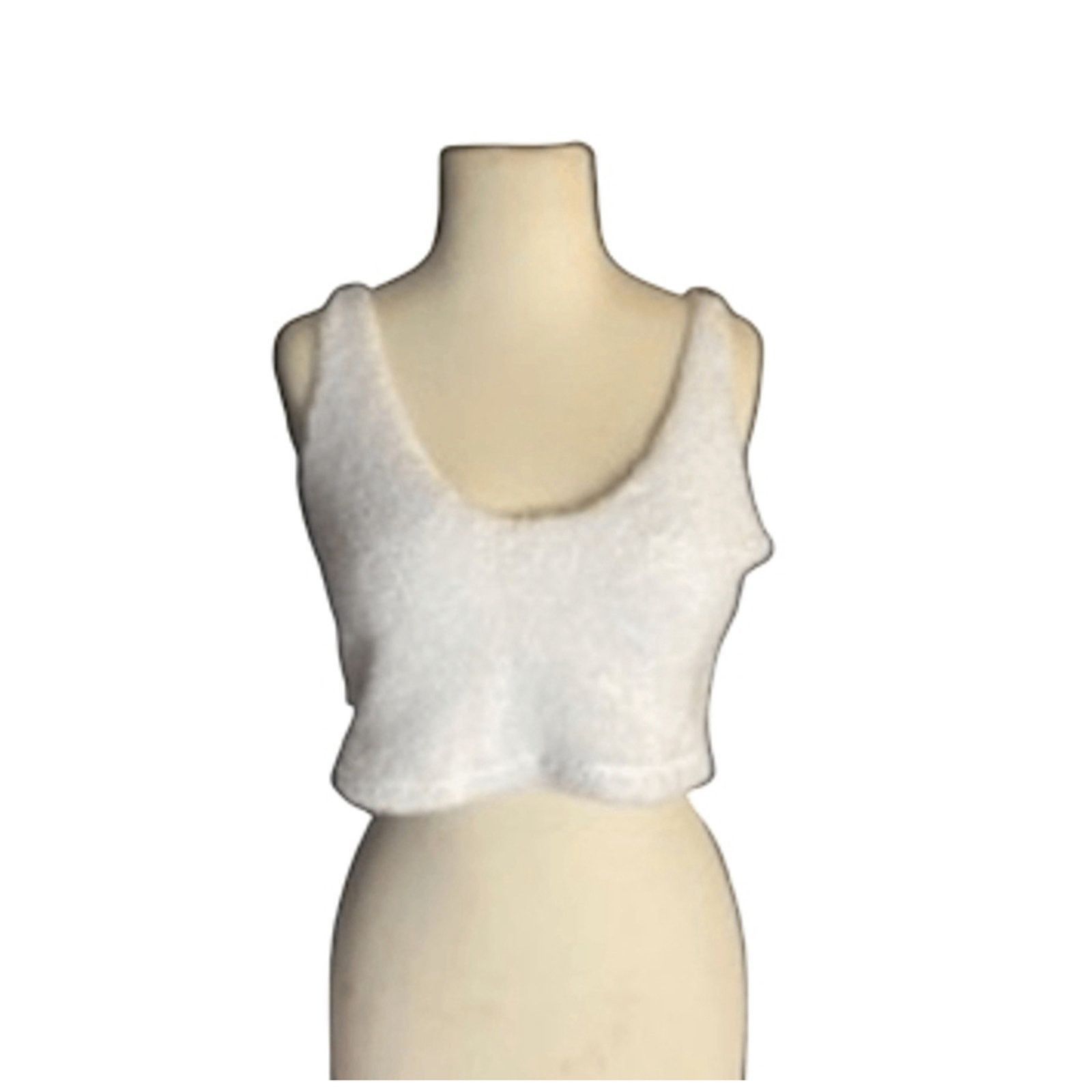 Other Fuzzy White Tank Top Crop M Soft Stretchy Knit Cozy Y2K Vibe Size M / US 6-8 / IT 42-44 - 2 Thumbnail