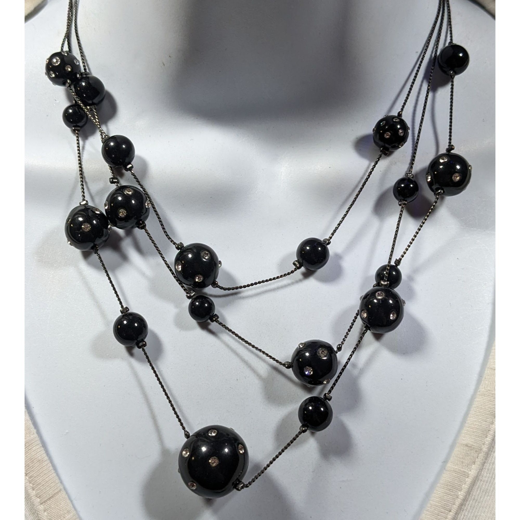 Other Glam Goth Black With Rhinestones Floating Necklace Size ONE SIZE - 1 Thumbnail