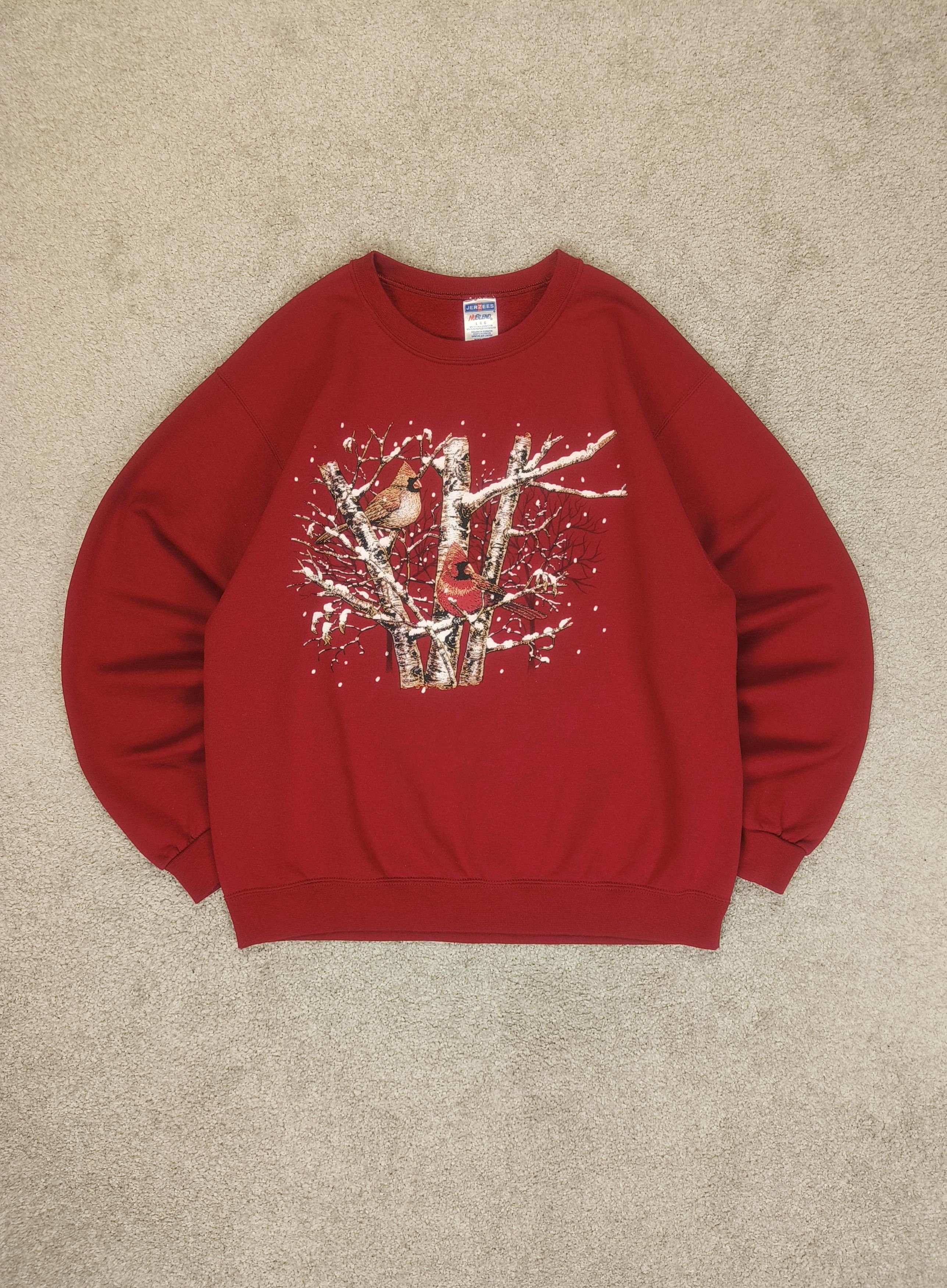 Jerzees Jerzees 90s Cardinal Birds Winter Scene Graphic Sweatshirt Size L / US 10 / IT 46 - 1 Thumbnail