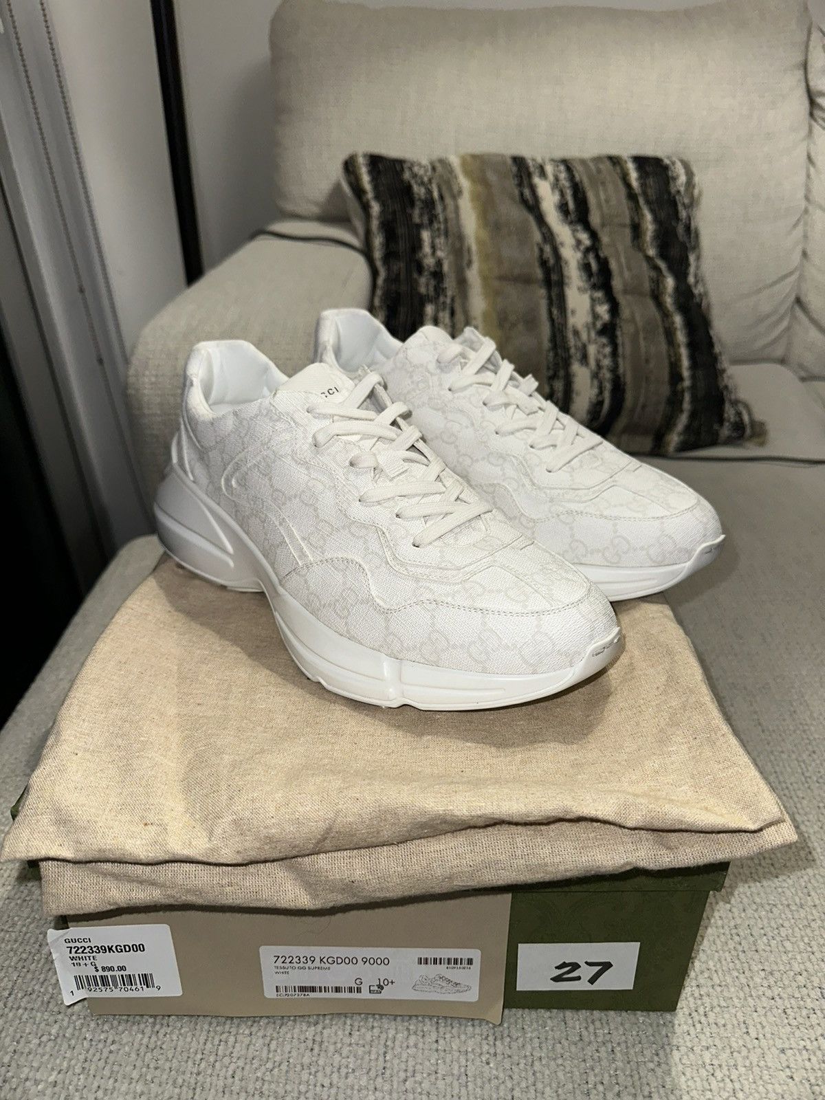 Gucci Rhyton White Sneakers size 10  ( EU 44 ) Gucci Rhyton GG Supreme White Sneakers Men main image 4