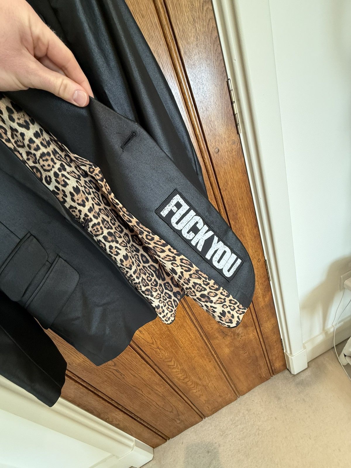 Sir Tom Baker 3k Sir Tom Baker tuxedo leather Fuck you leopard suit jacket Size 38R - 1 Thumbnail